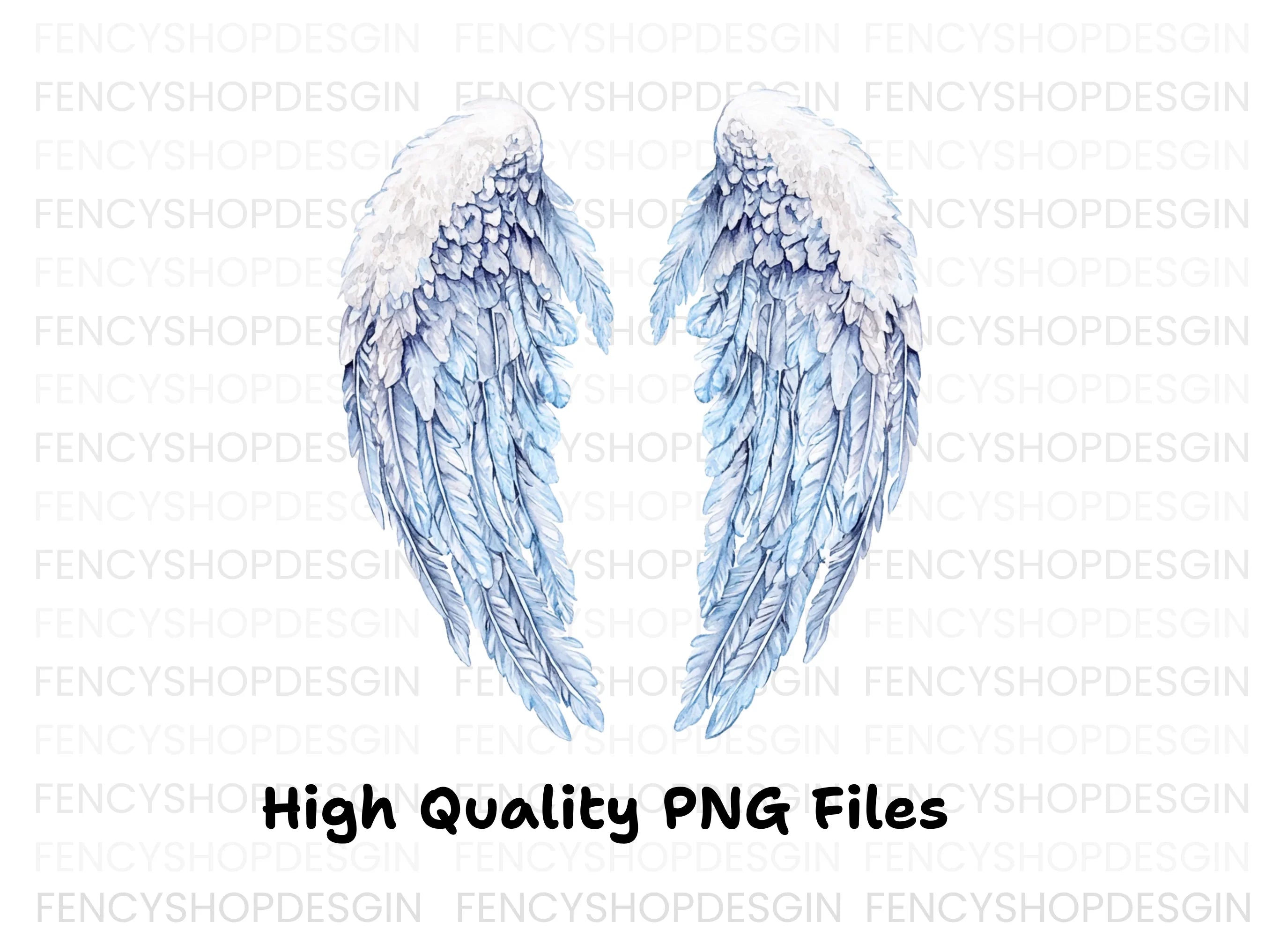 White and Blue Feathered Wings Clipart Bundle