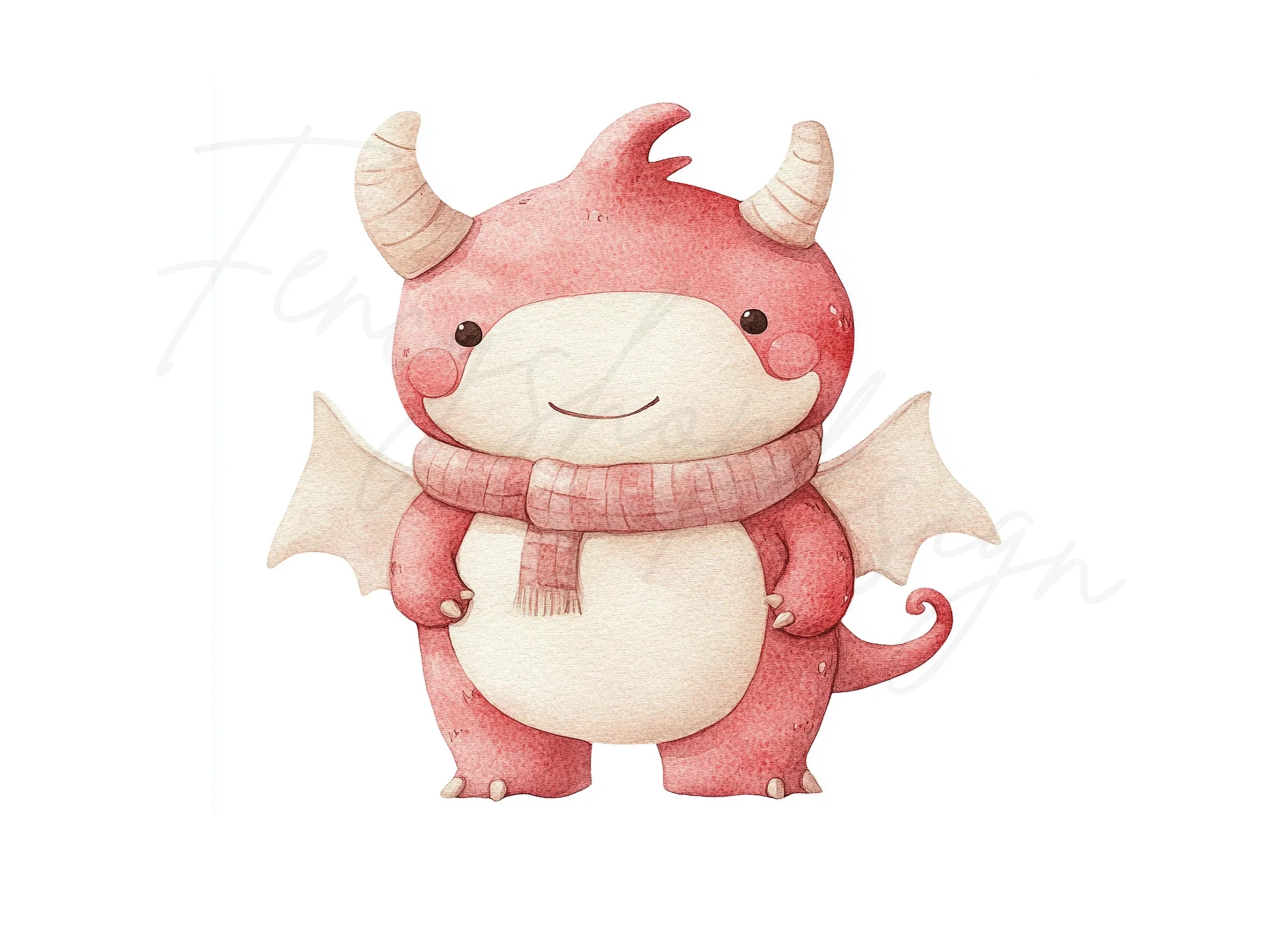 Cute Red Dragon with Scarf Clipart Bundle