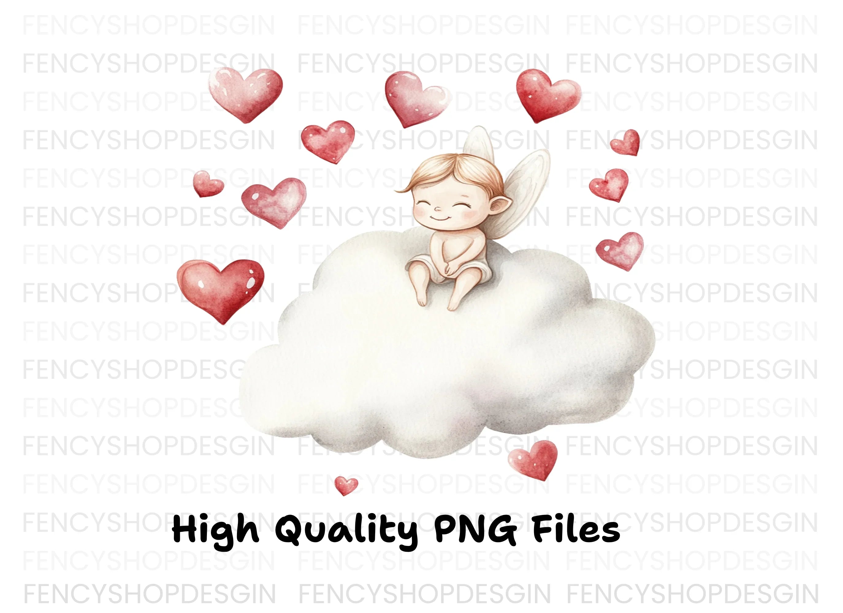 Sweet Cupid on Cloud with Hearts Clipart Bundle