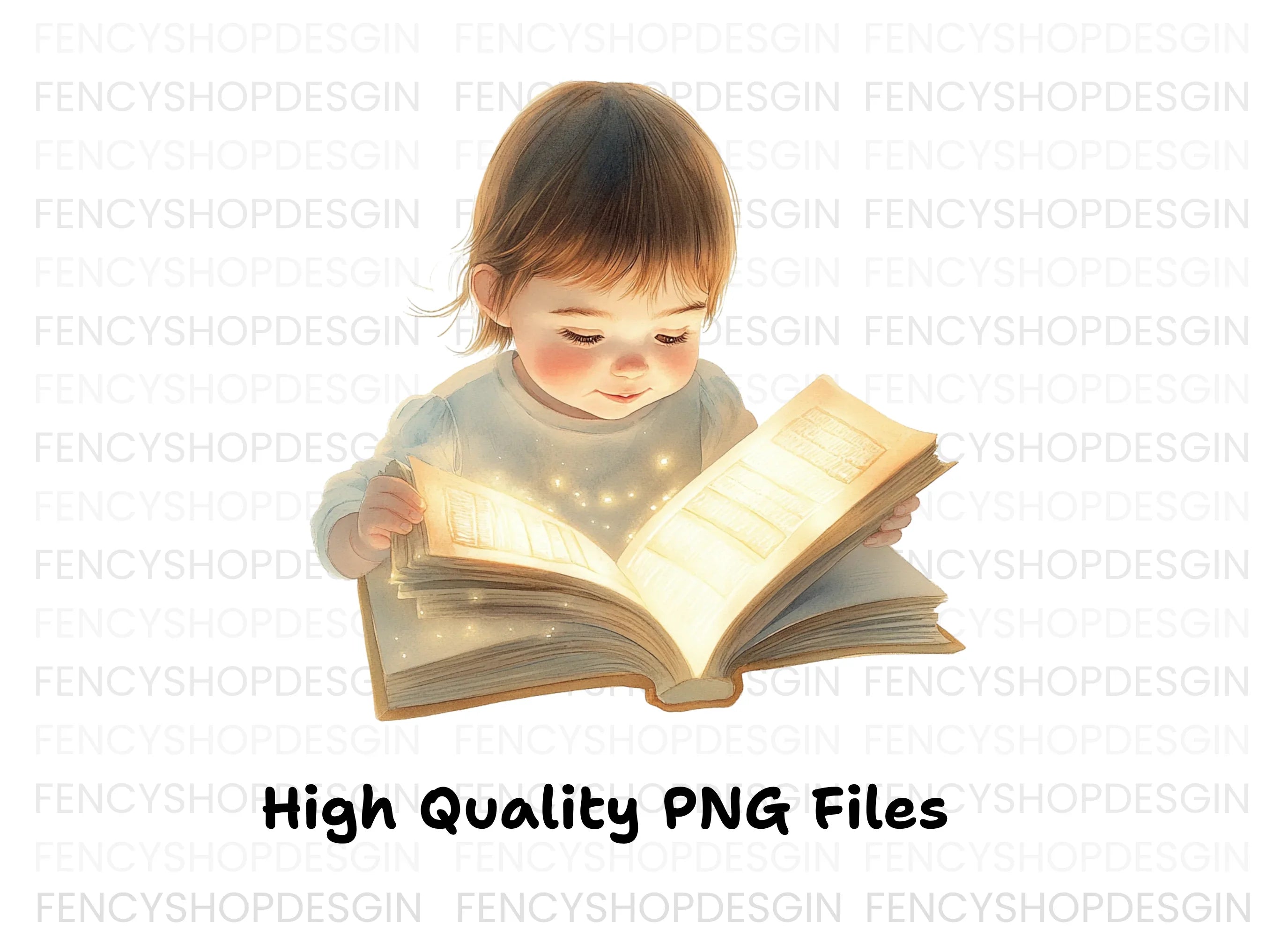 Cute Baby Girl Reading Magical Book Clipart Bundle