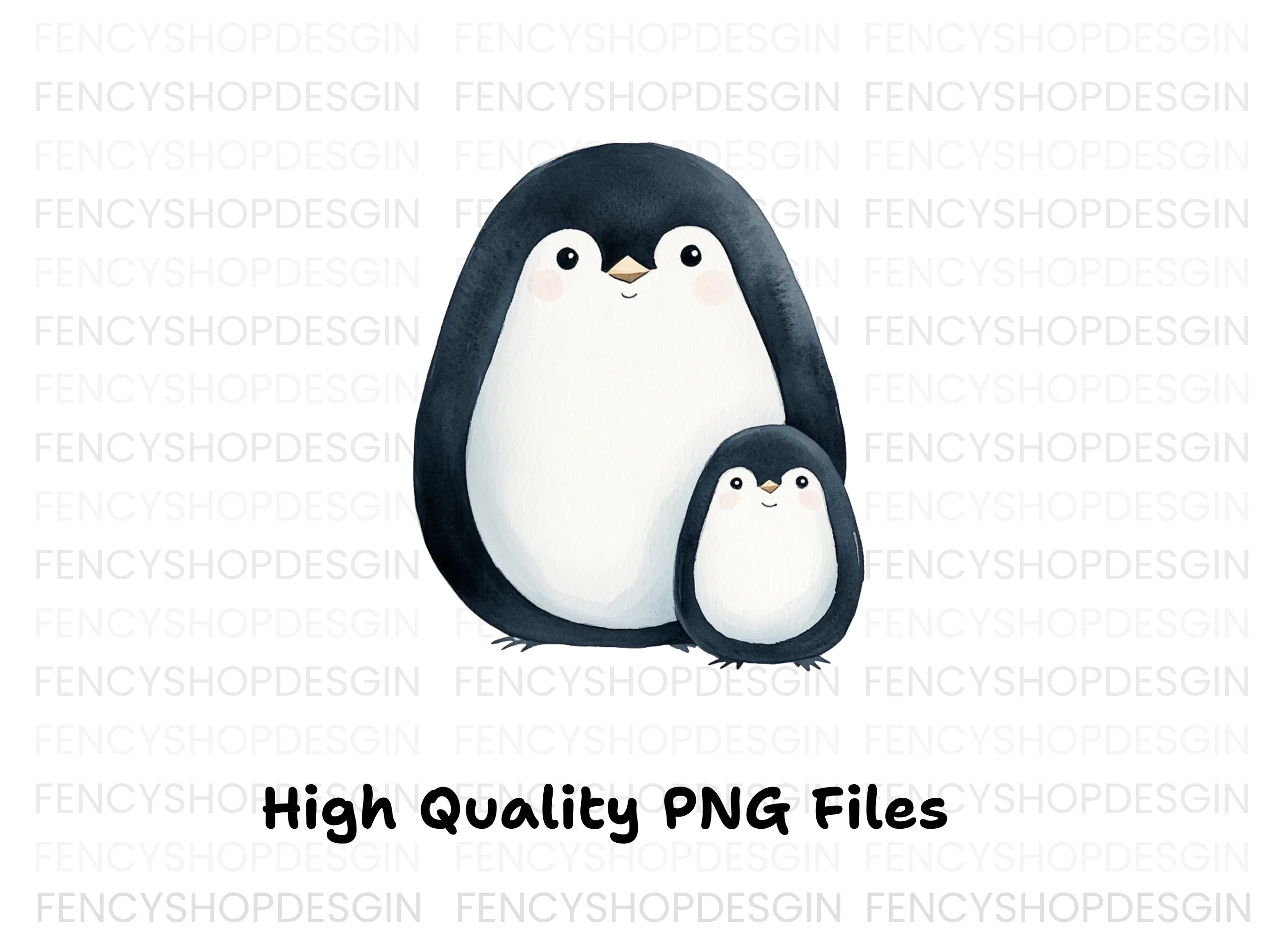 Cute Penguin Mother and Baby Clipart Bundle