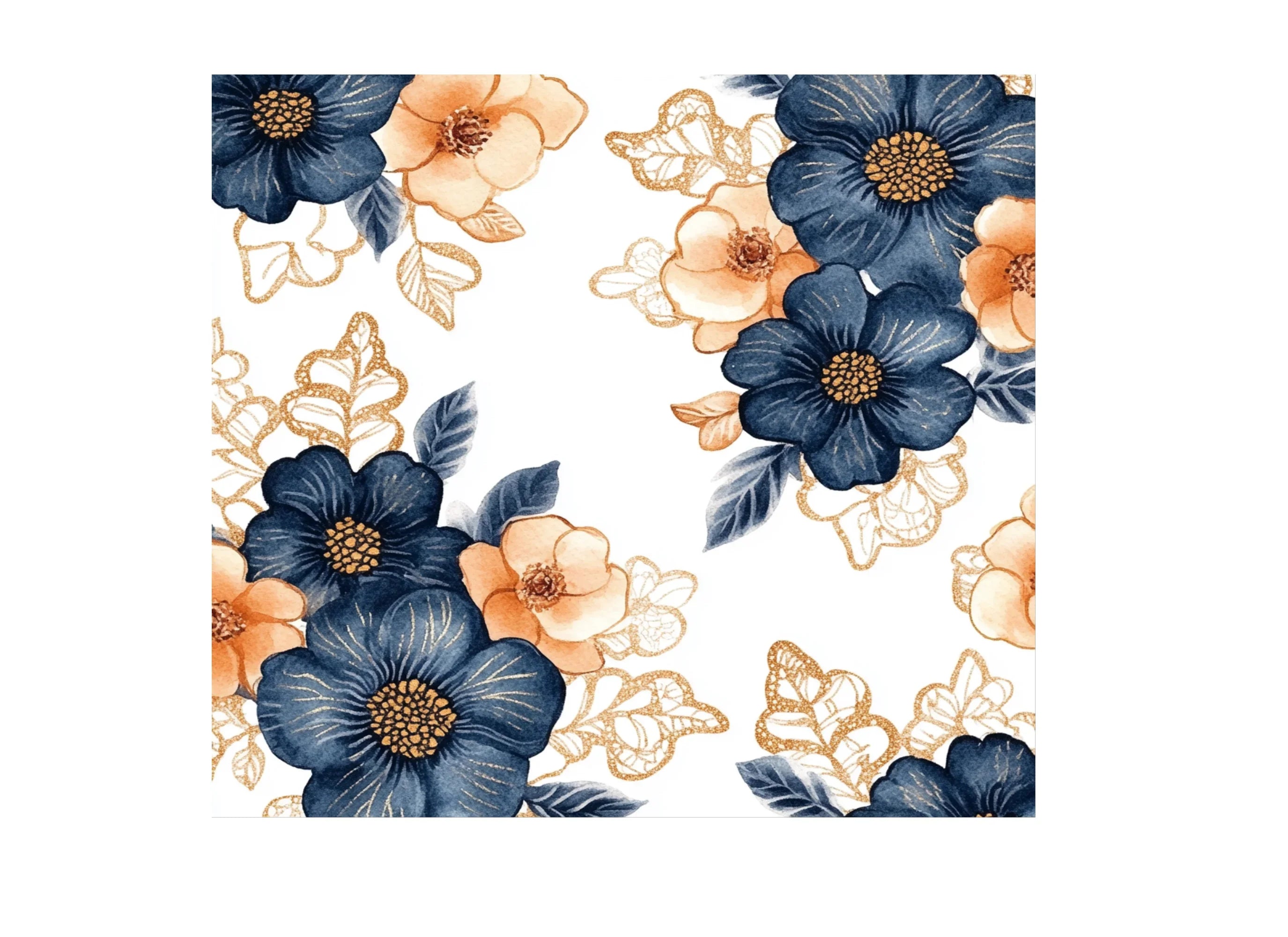 Vibrant Blue and Orange Floral Clipart Bundle