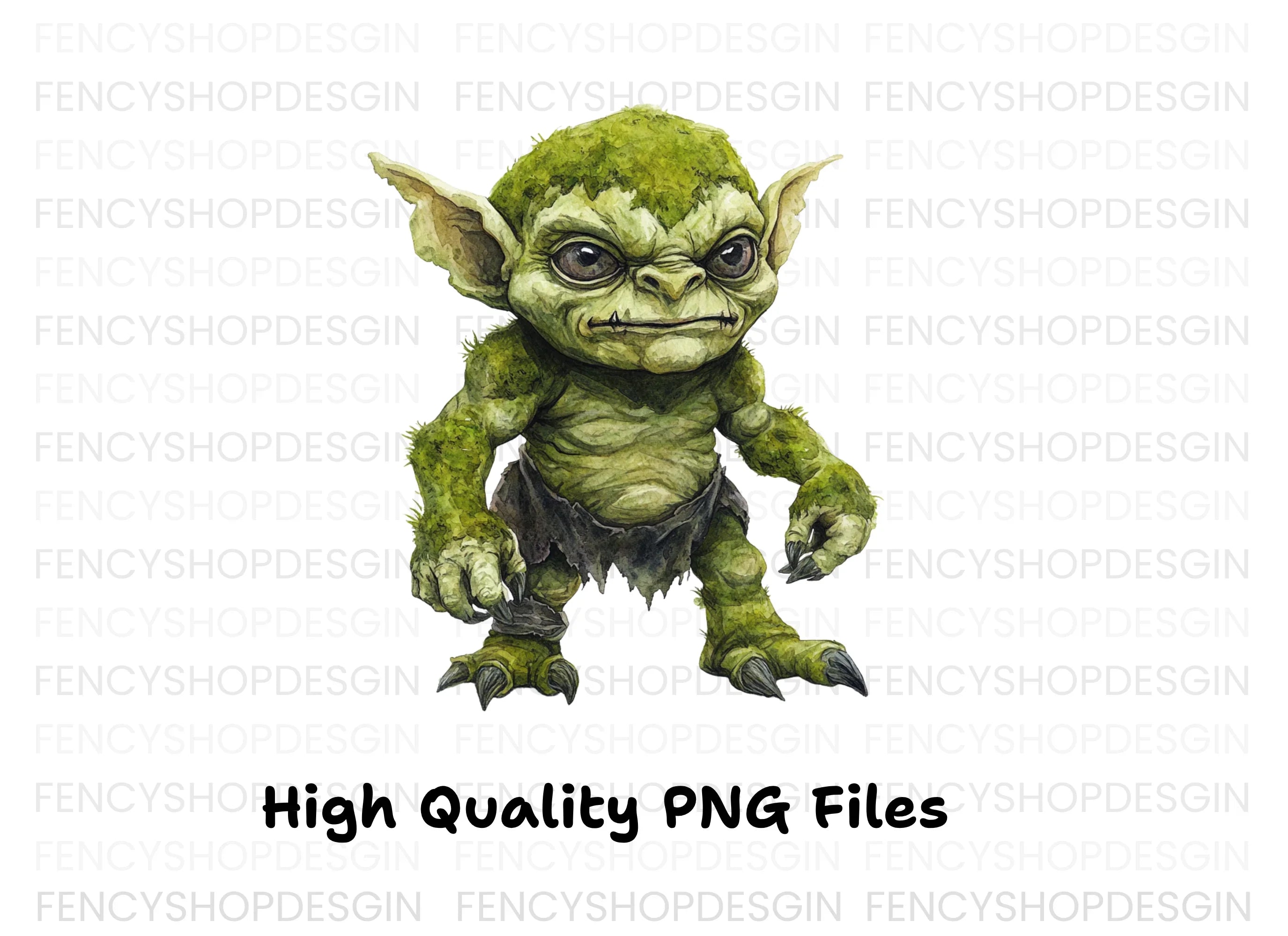 Grumpy Green Goblin Creatures Clipart Bundle