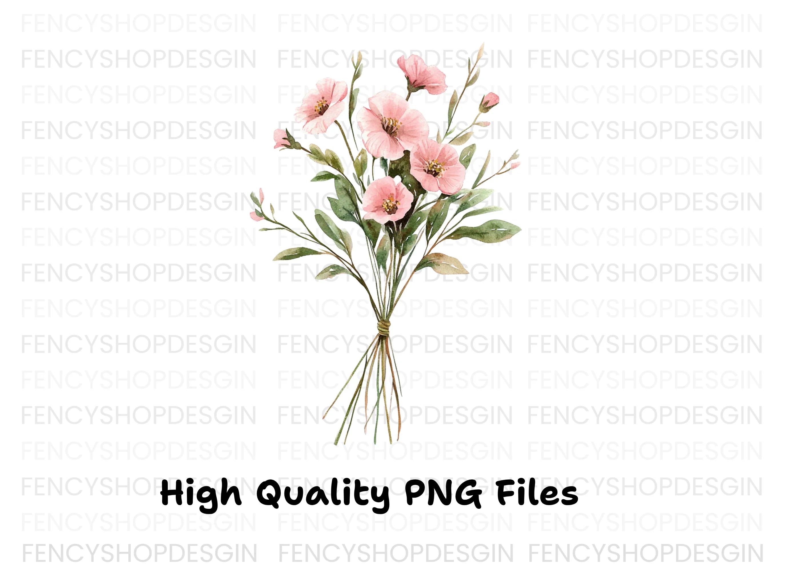 Pink Floral Bouquet Clipart Bundle