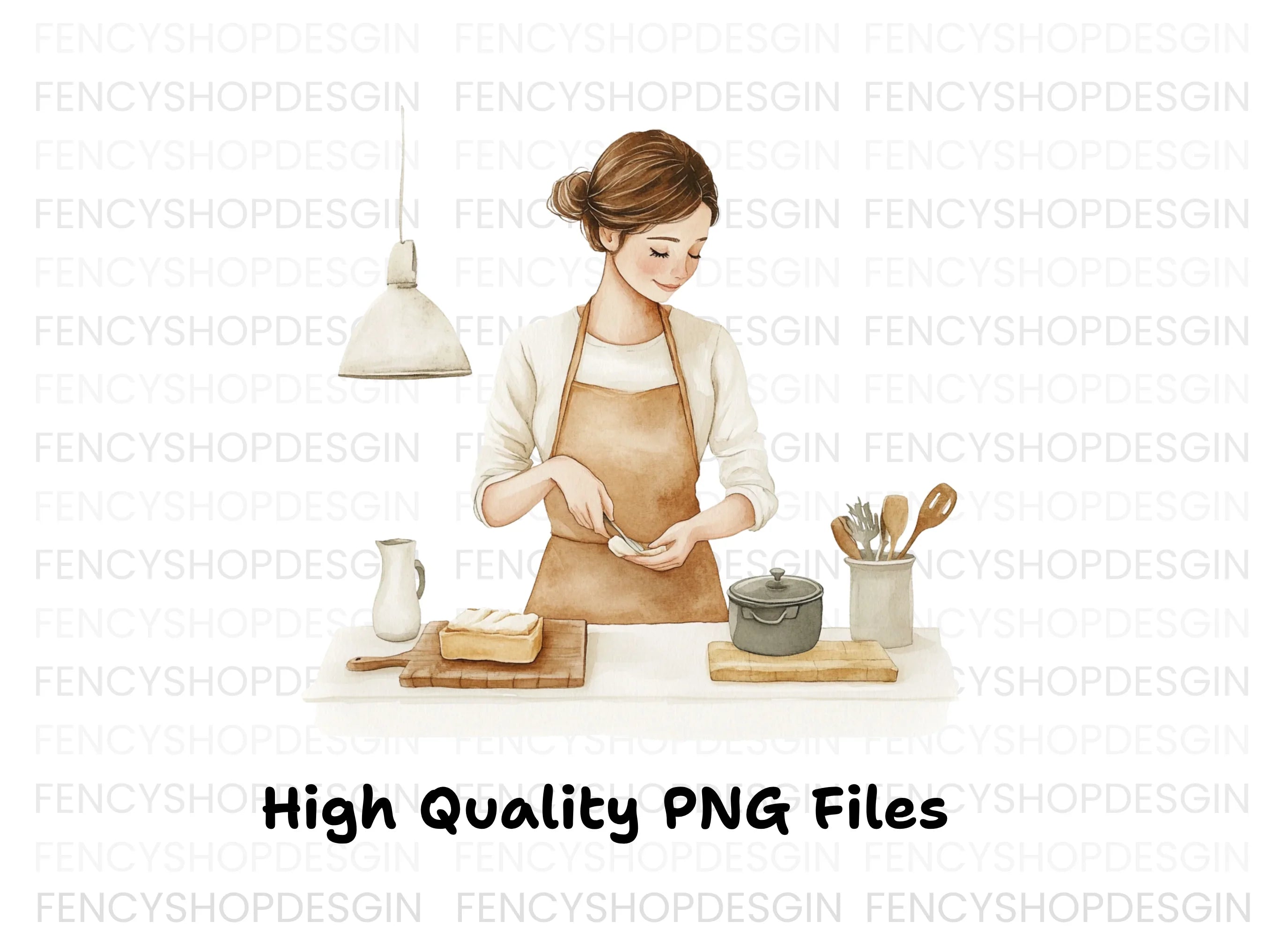 Kitchen Scene Woman Cooking Clipart Bundle