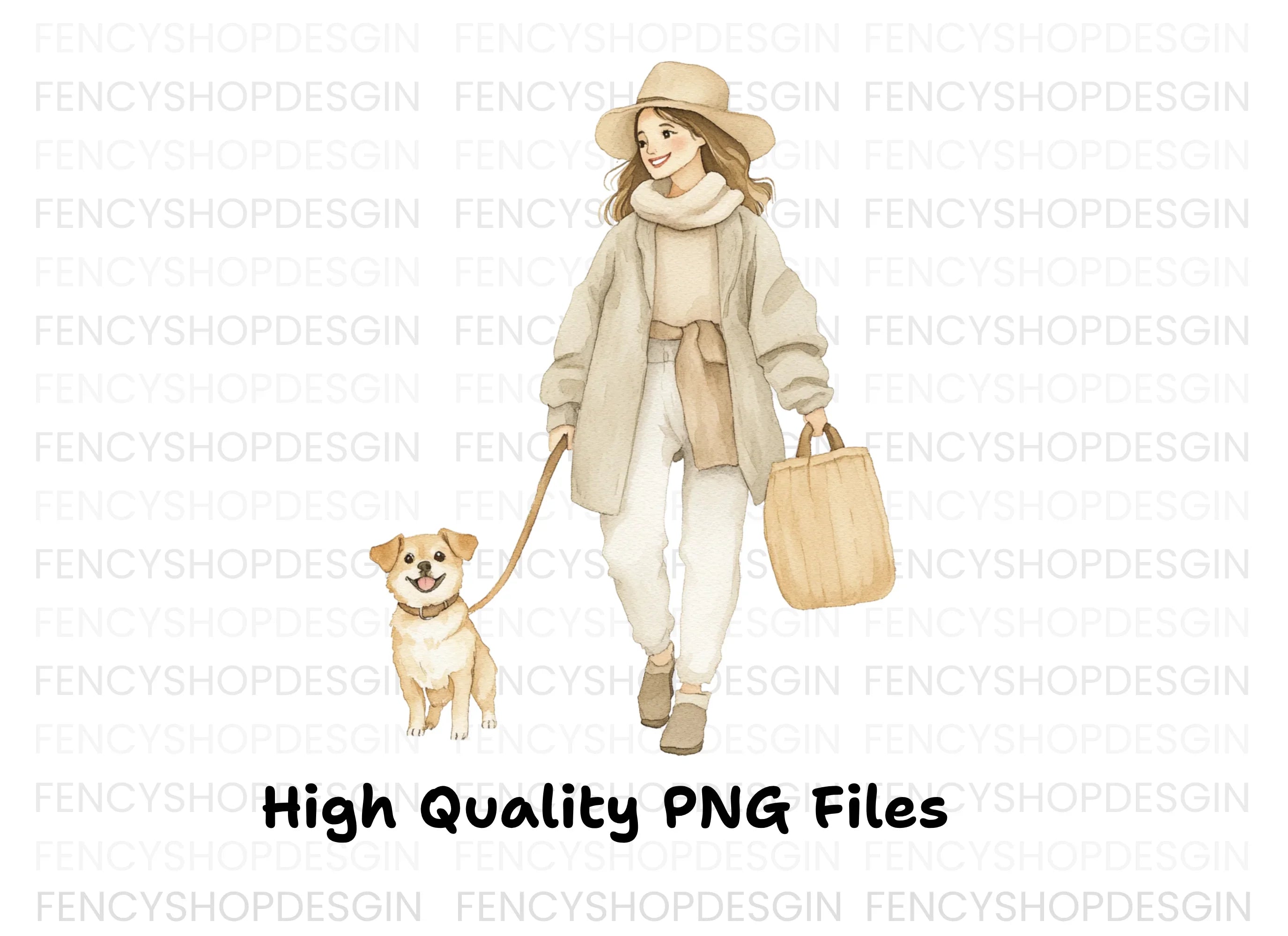 Woman Walking Dog Clipart Bundle