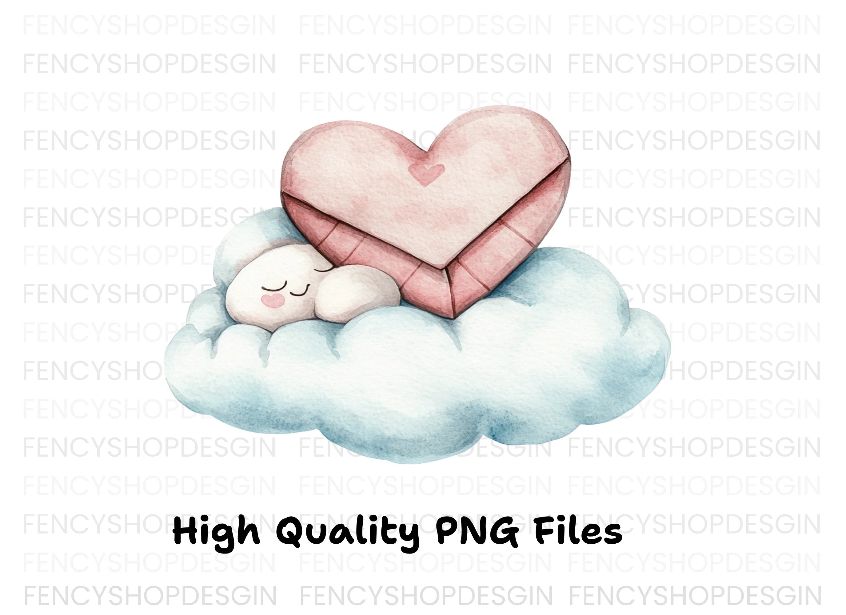 Sleeping Hearts on Clouds Clipart Bundle