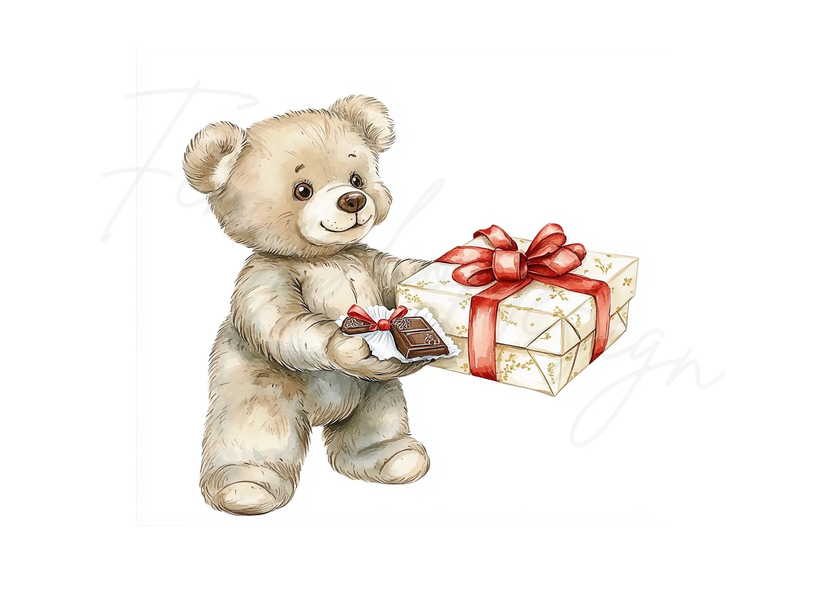 Cute Teddy Bear Holding Gift Clipart Bundle
