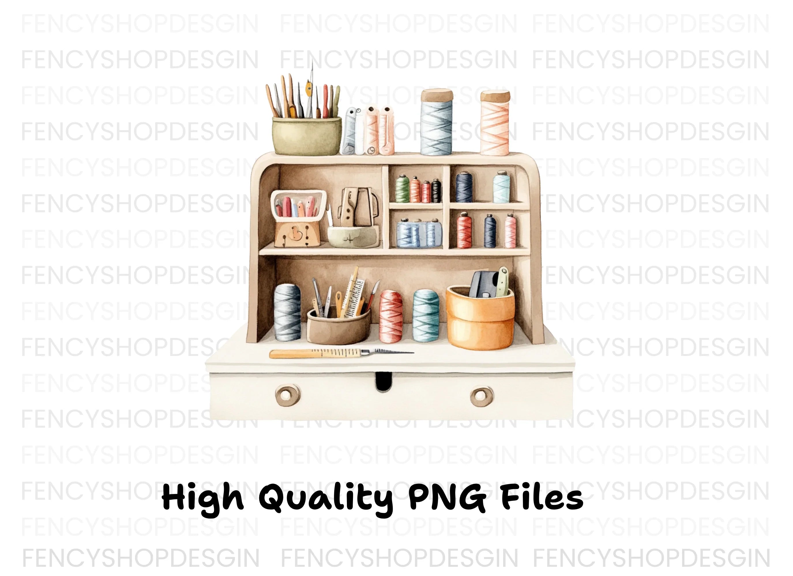 Vintage Sewing Desk Clipart Bundle