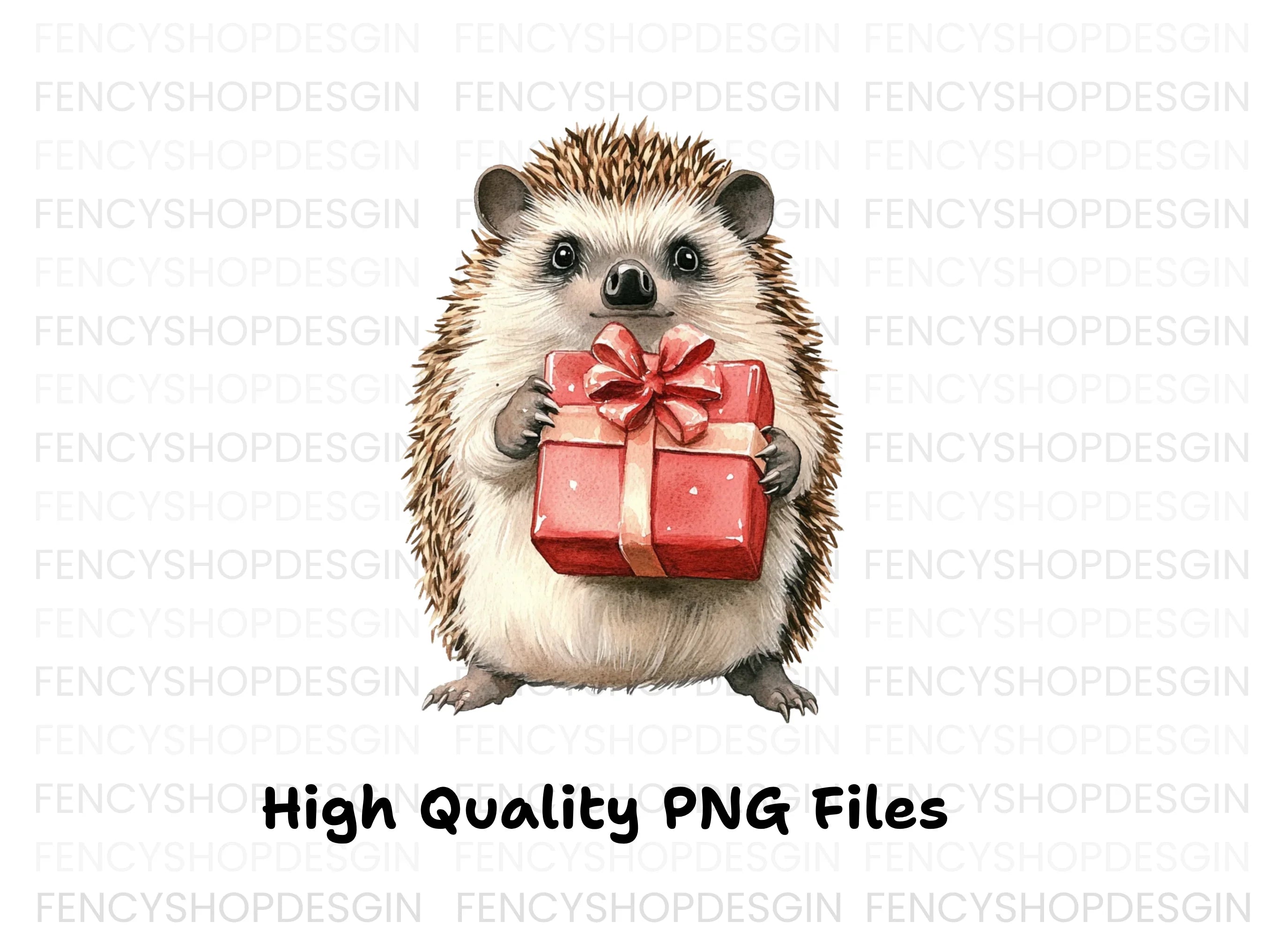 Cute Hedgehog with Red Gift Box Clipart Bundle