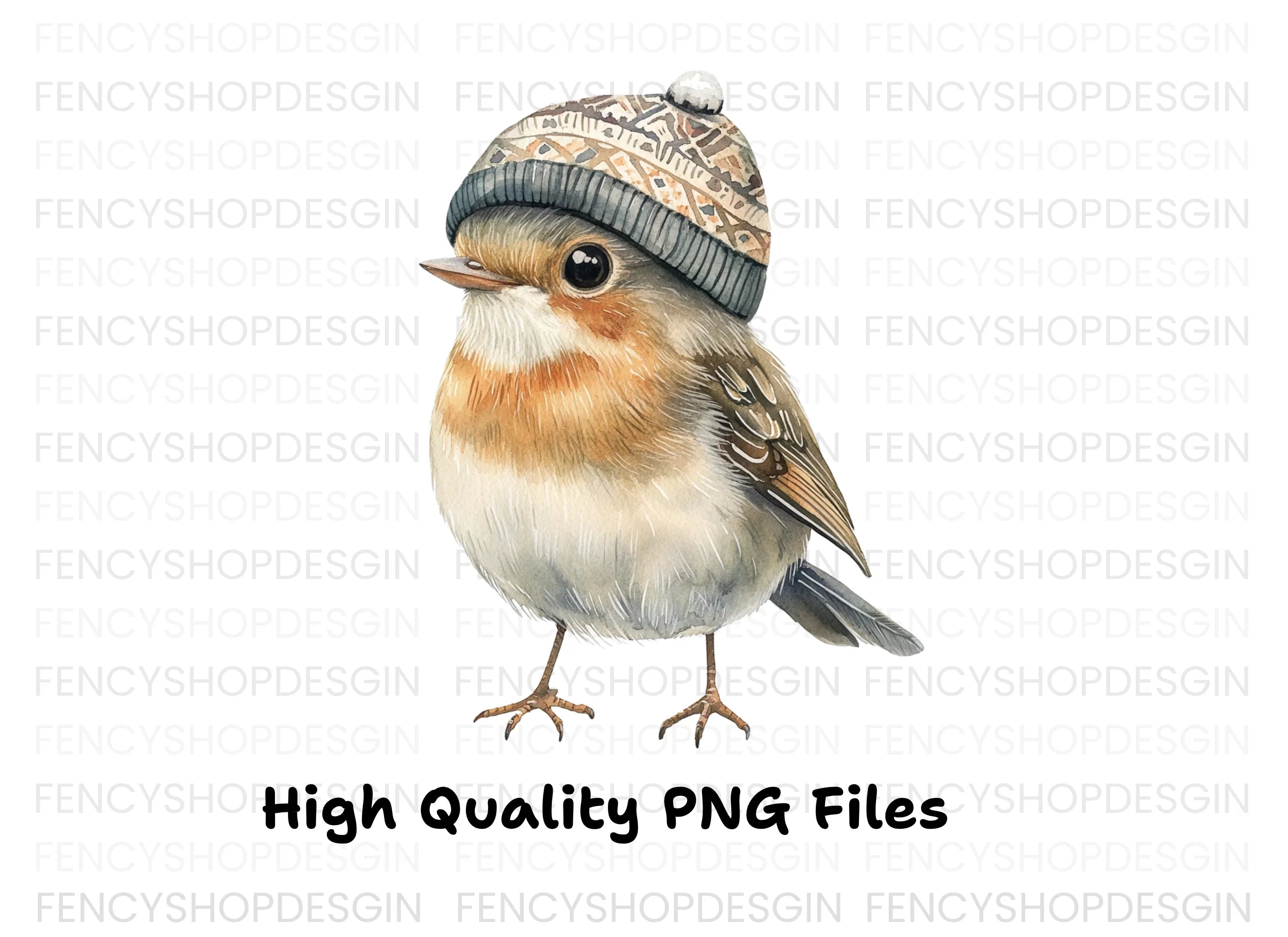 Cute Bird in Winter Hat Clipart Bundle