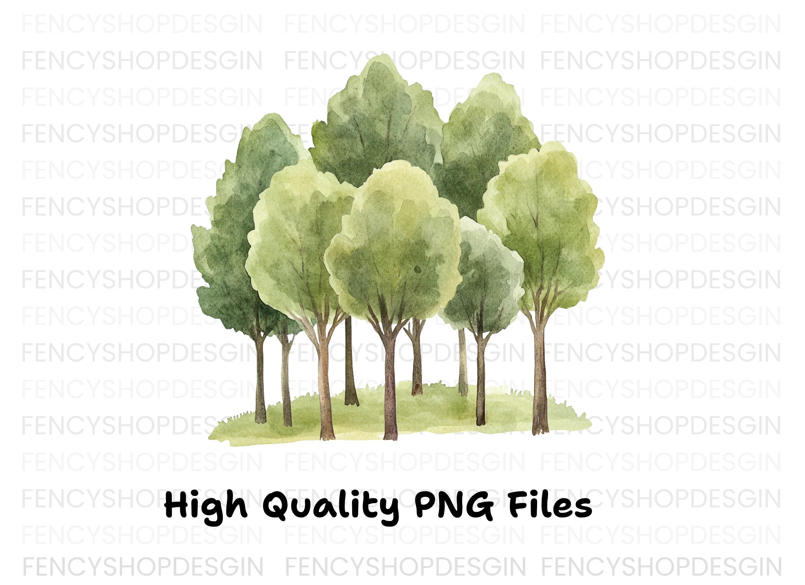 Green Trees Forest Clipart Bundle