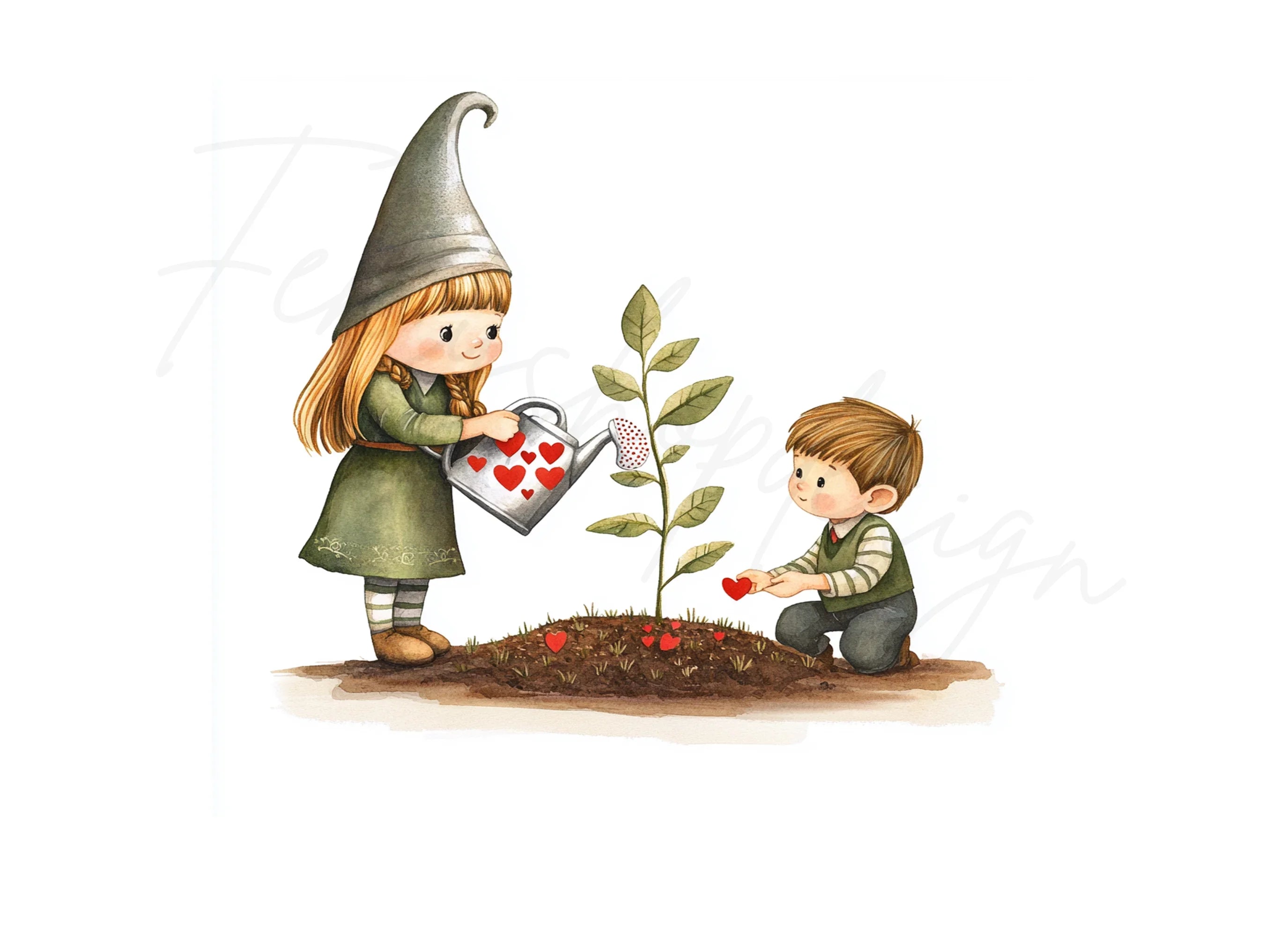 Kids Gardening with Hearts Clipart Bundle