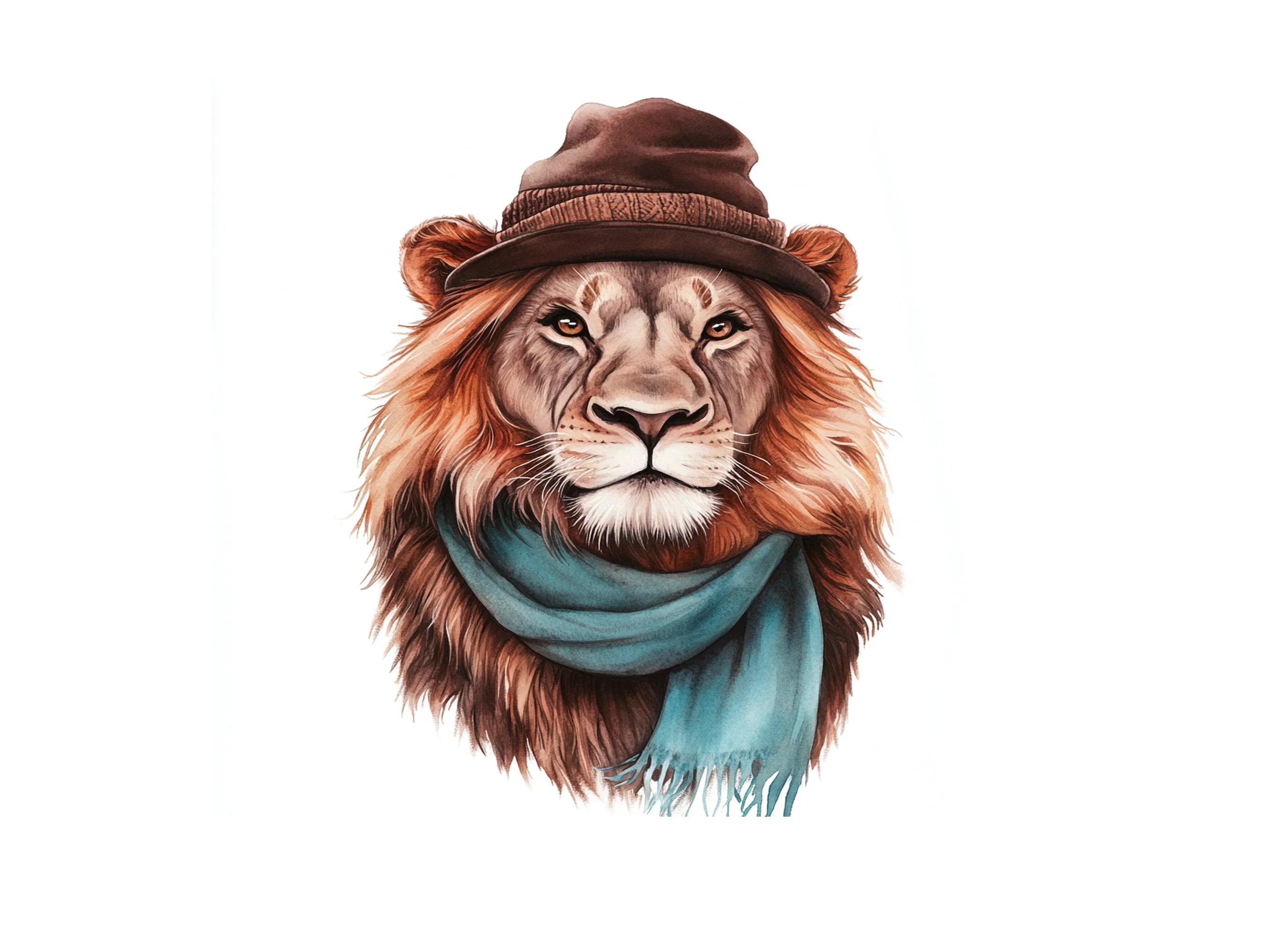 Cute Lion with Hat and Scarf Clipart Bundle