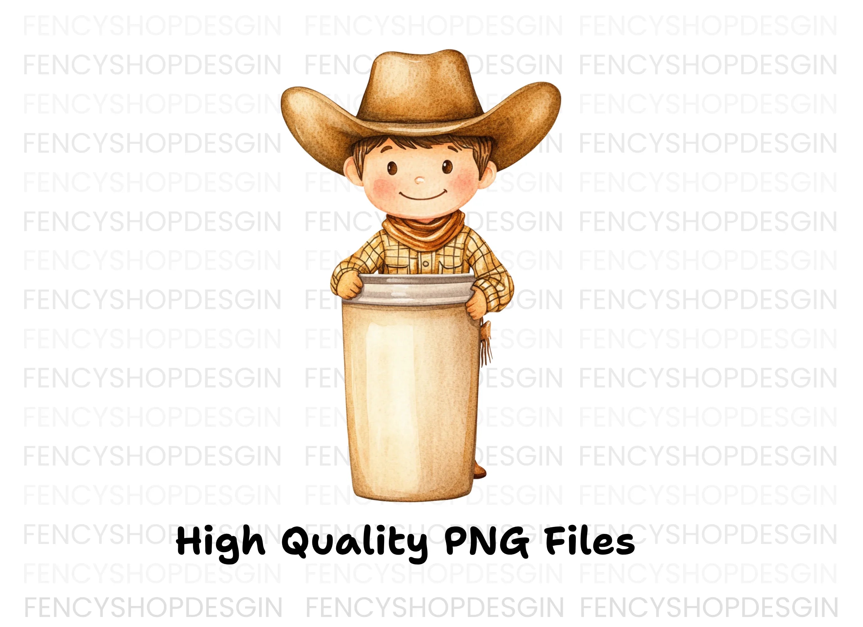 Smiling Cowboy Kid Holding Empty Bucket Clipart Bundle