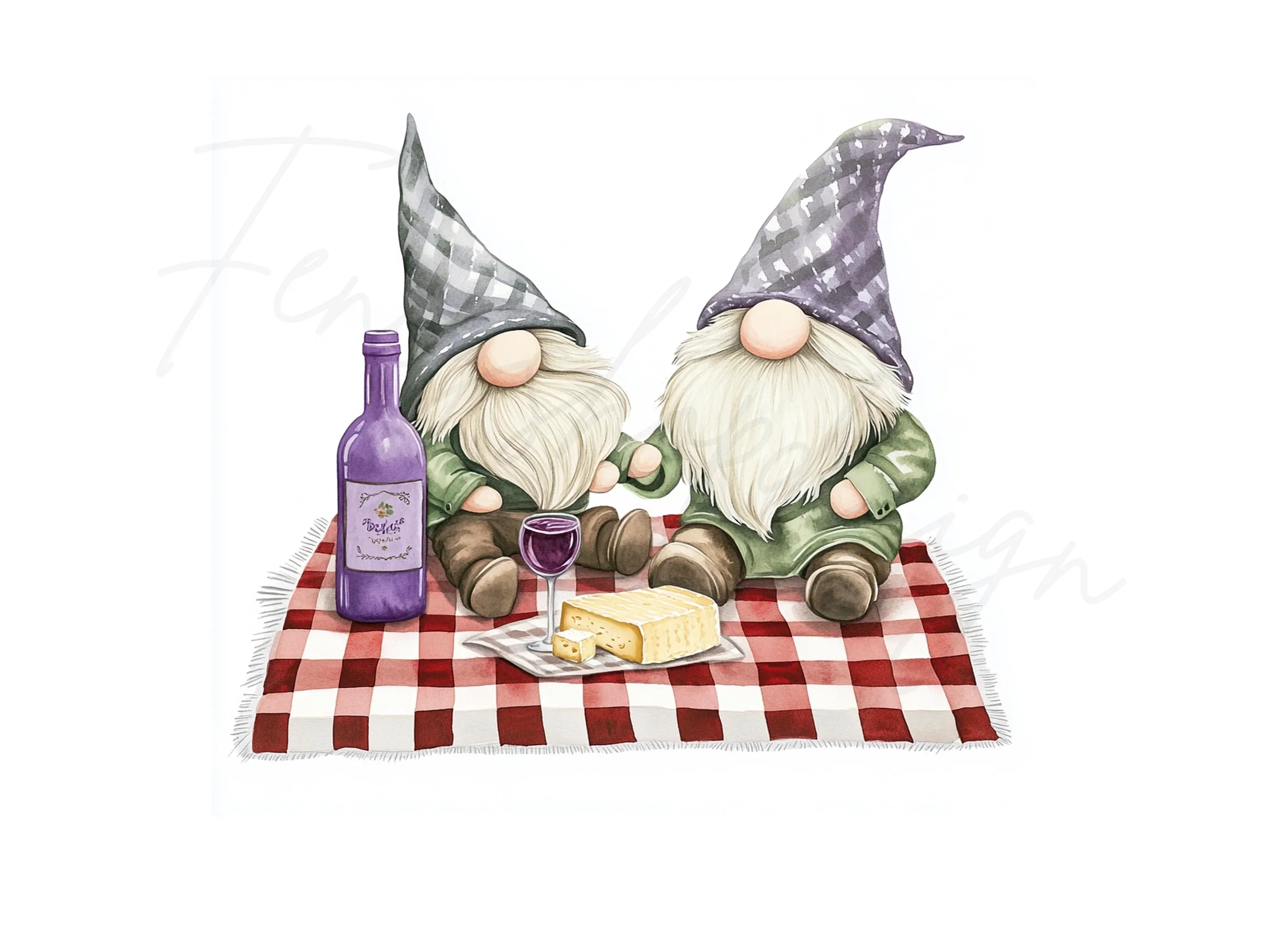 Gnome Wine and Cheese Picnic Clipart Bundle
