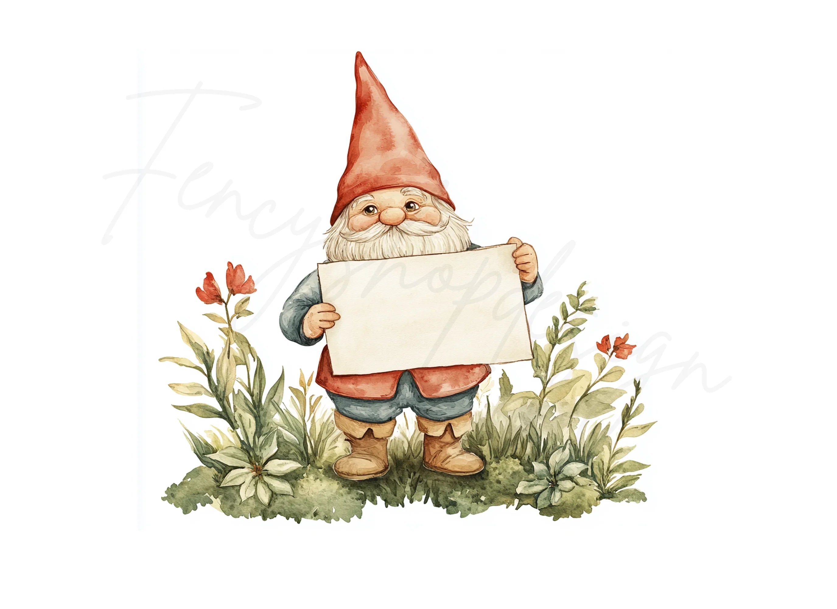 Cute Gnomes Holding Blank Signs Clipart Bundle