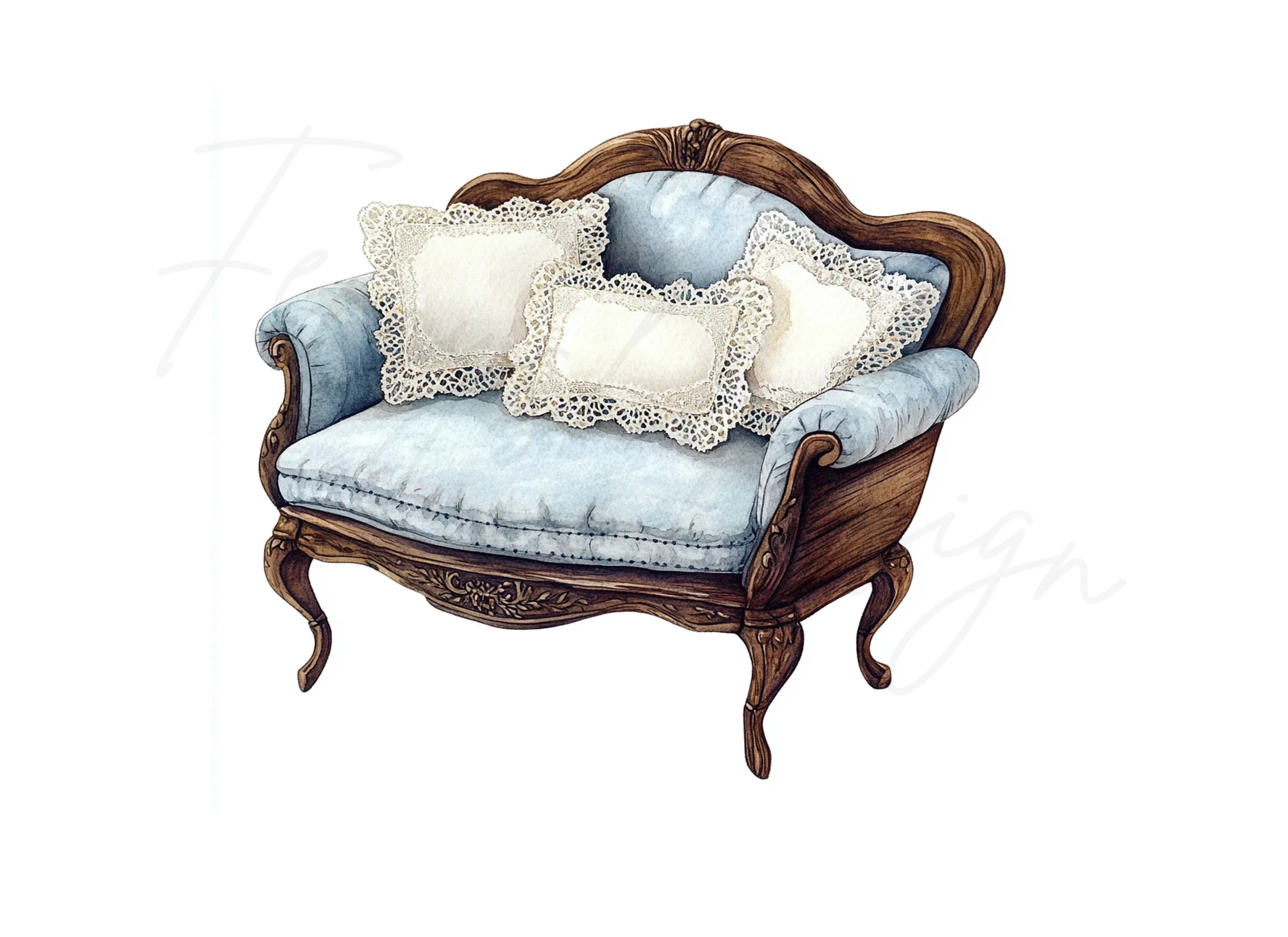 Shabby Chic Blue Armchair Clipart Bundle