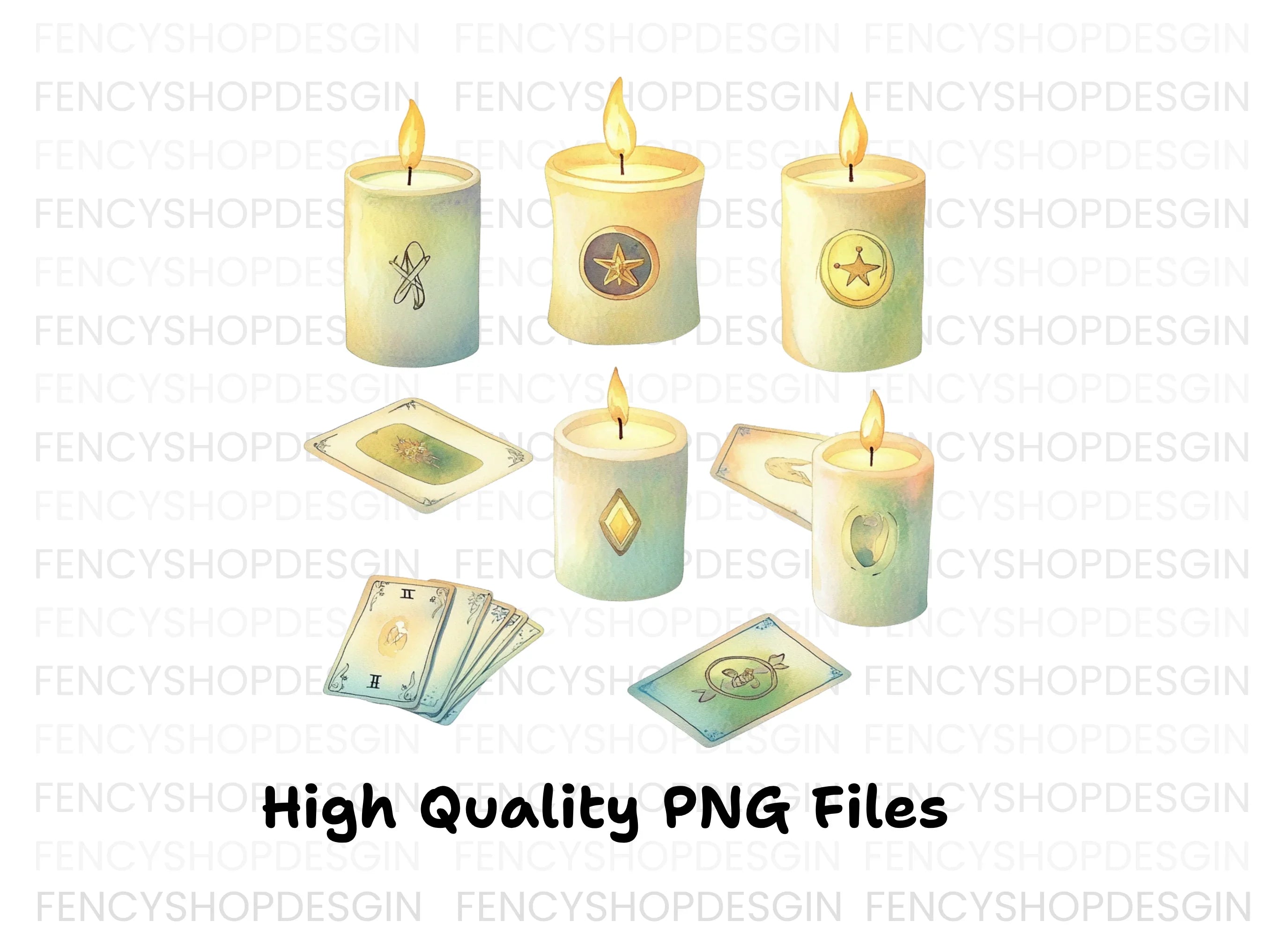 Magical Candles and Tarot Cards Clipart Bundle