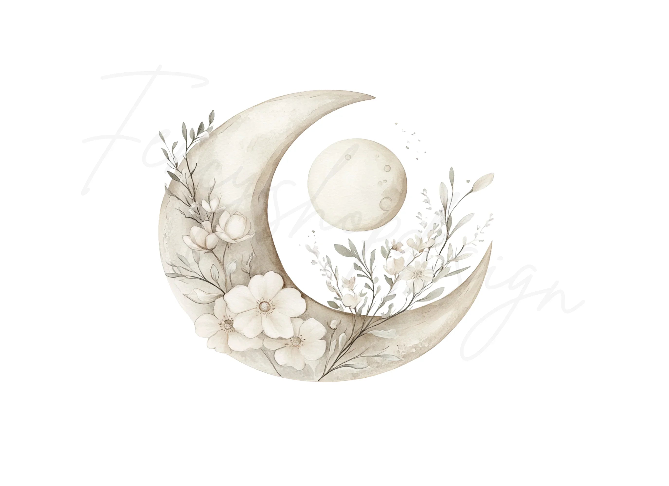 Elegant Floral Crescent Moon Clipart Bundle