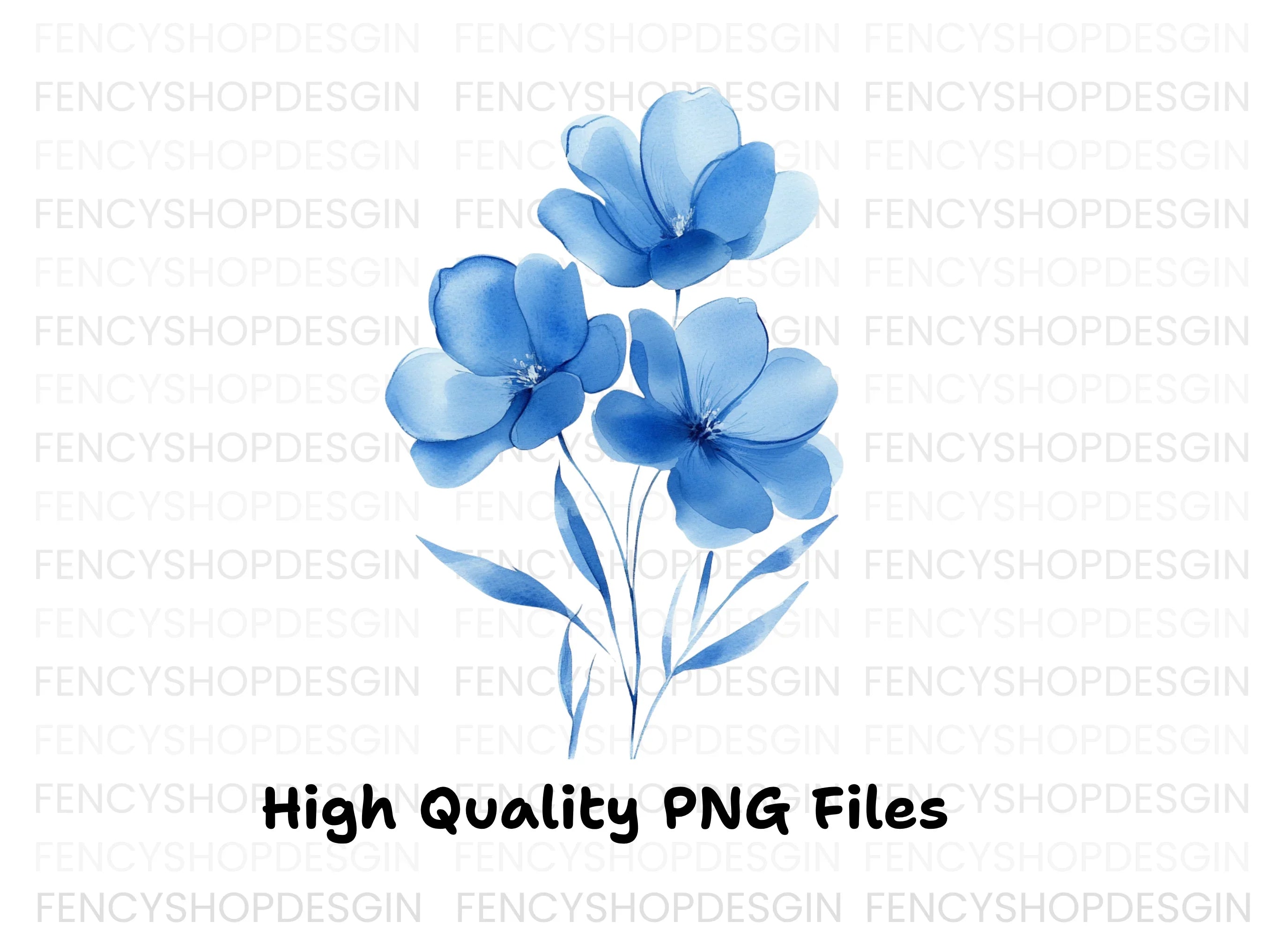 Elegant Blue Floral Clipart Bundle