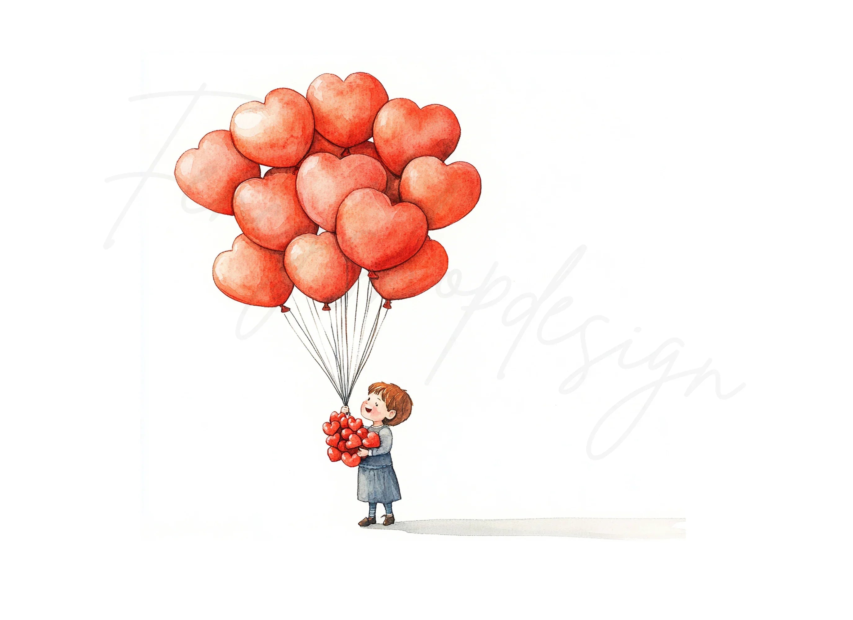 Girl Holding Heart Balloons Clipart Bundle
