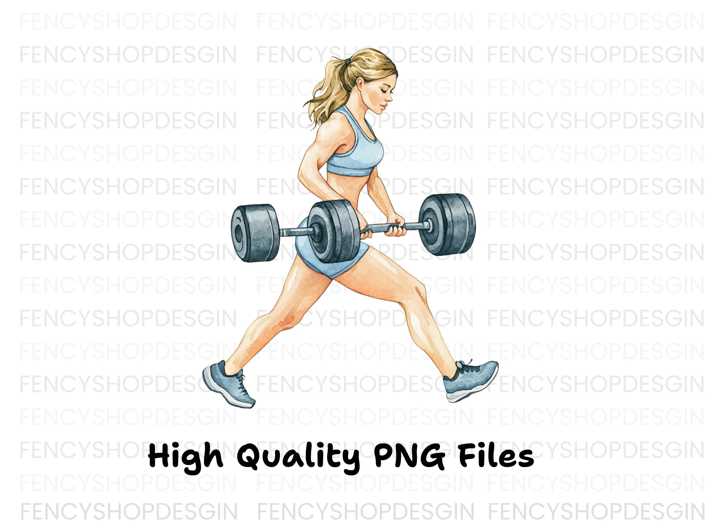 Strong Woman Lifting Barbell Clipart Bundle