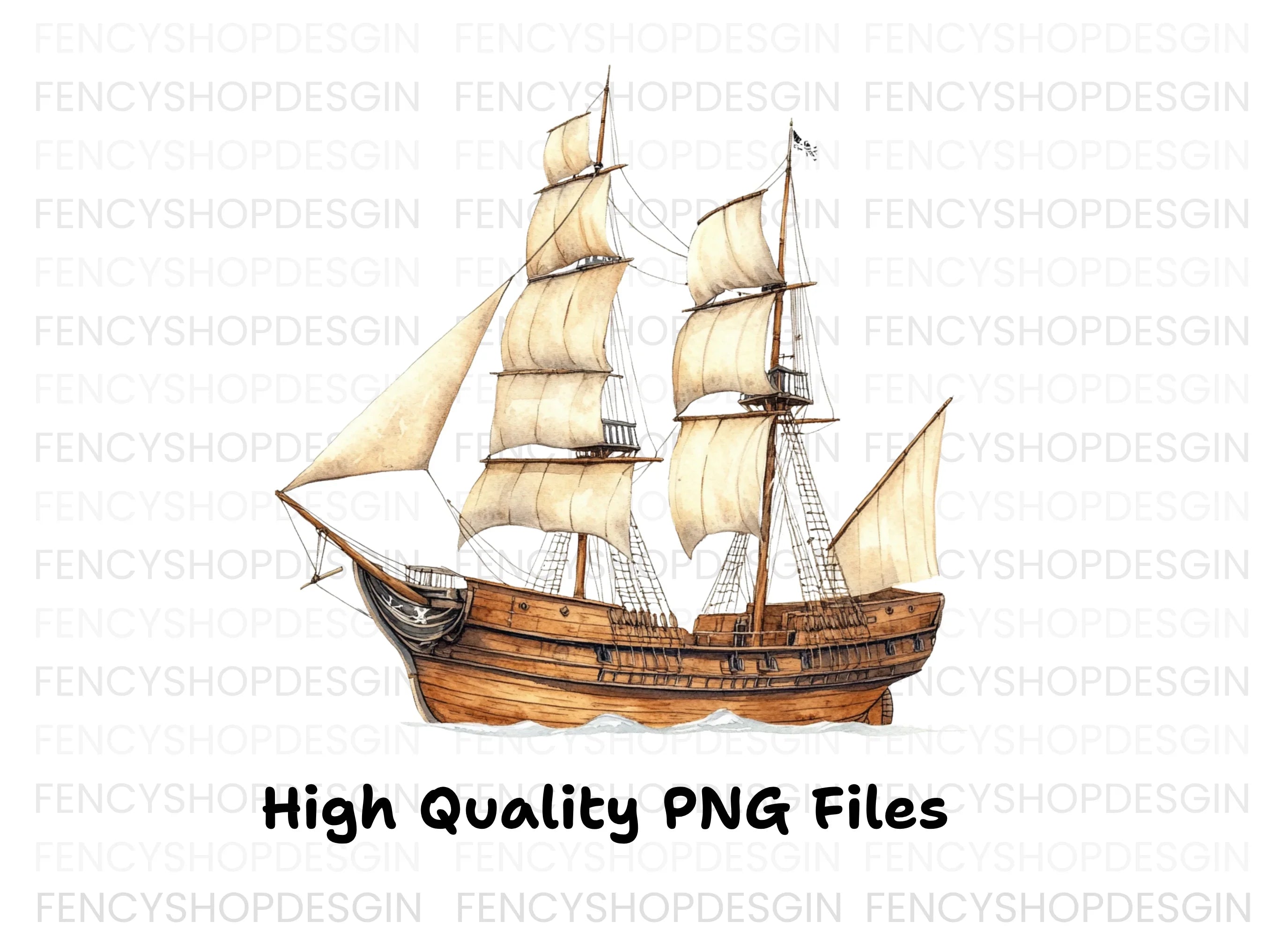 Classic Wooden Sailing Ship Clipart Bundle