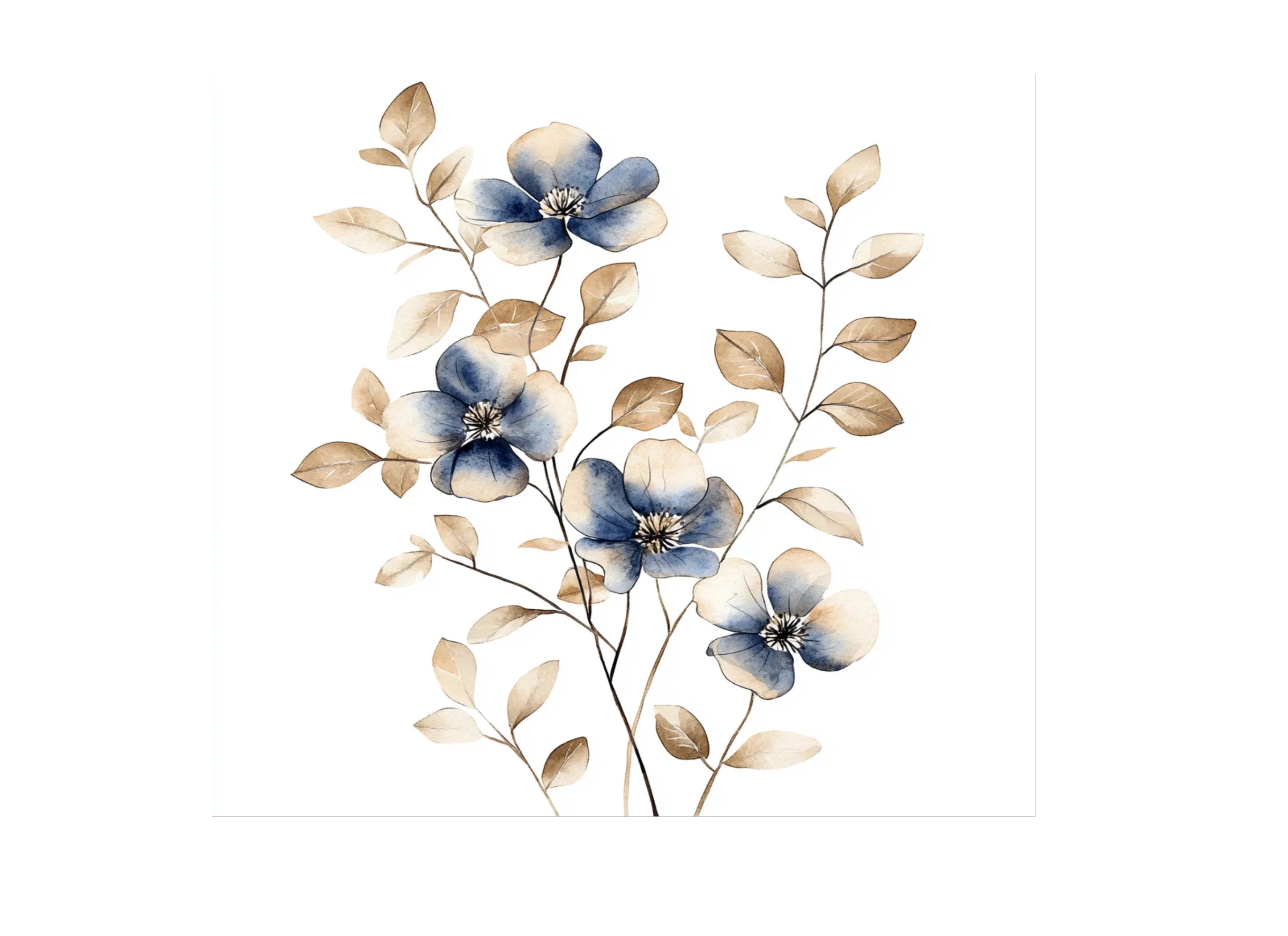 Rustic Blue and Brown Floral Clipart Bundle