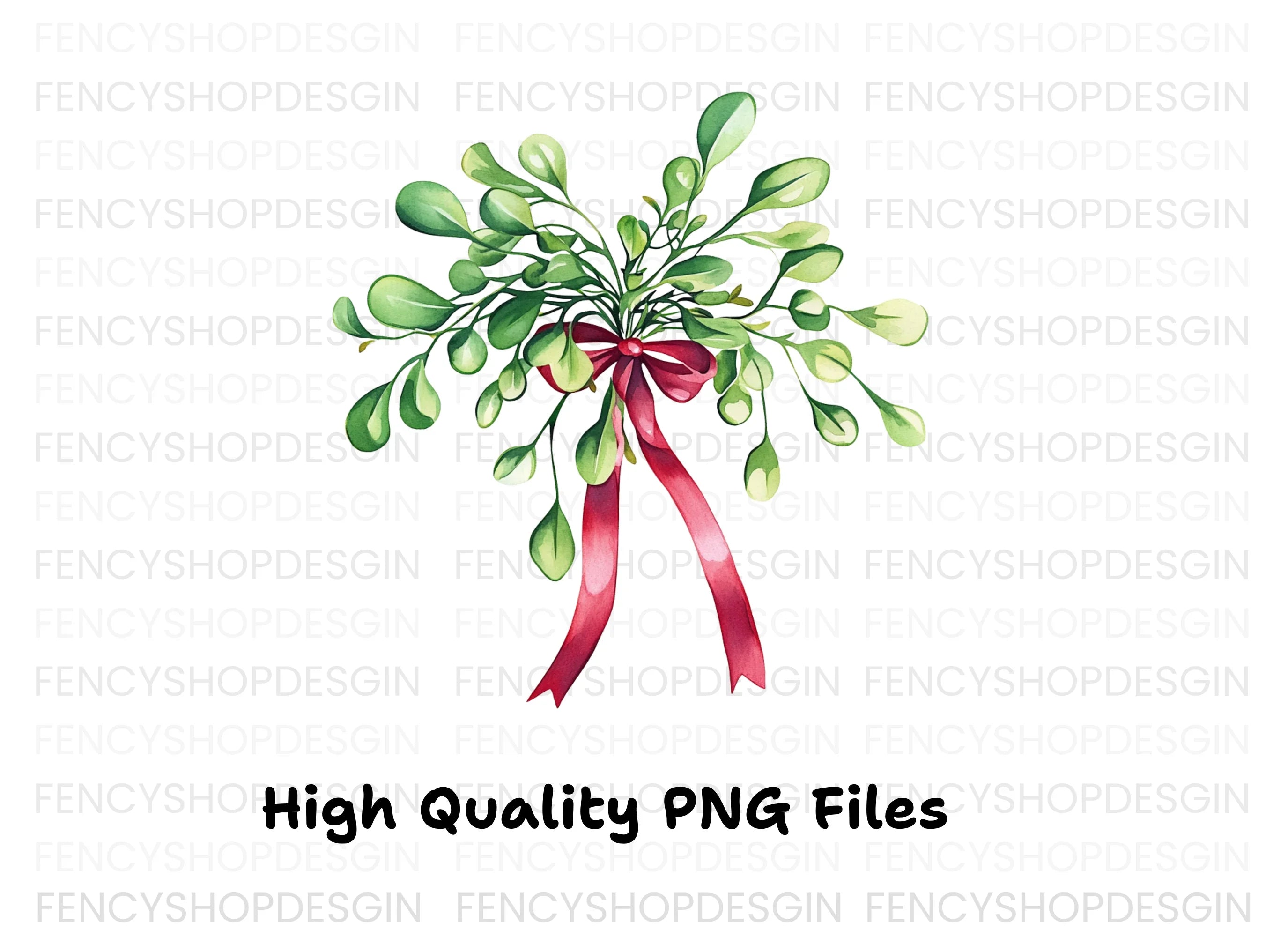 Mistletoe with Red Bow Clipart Bundle