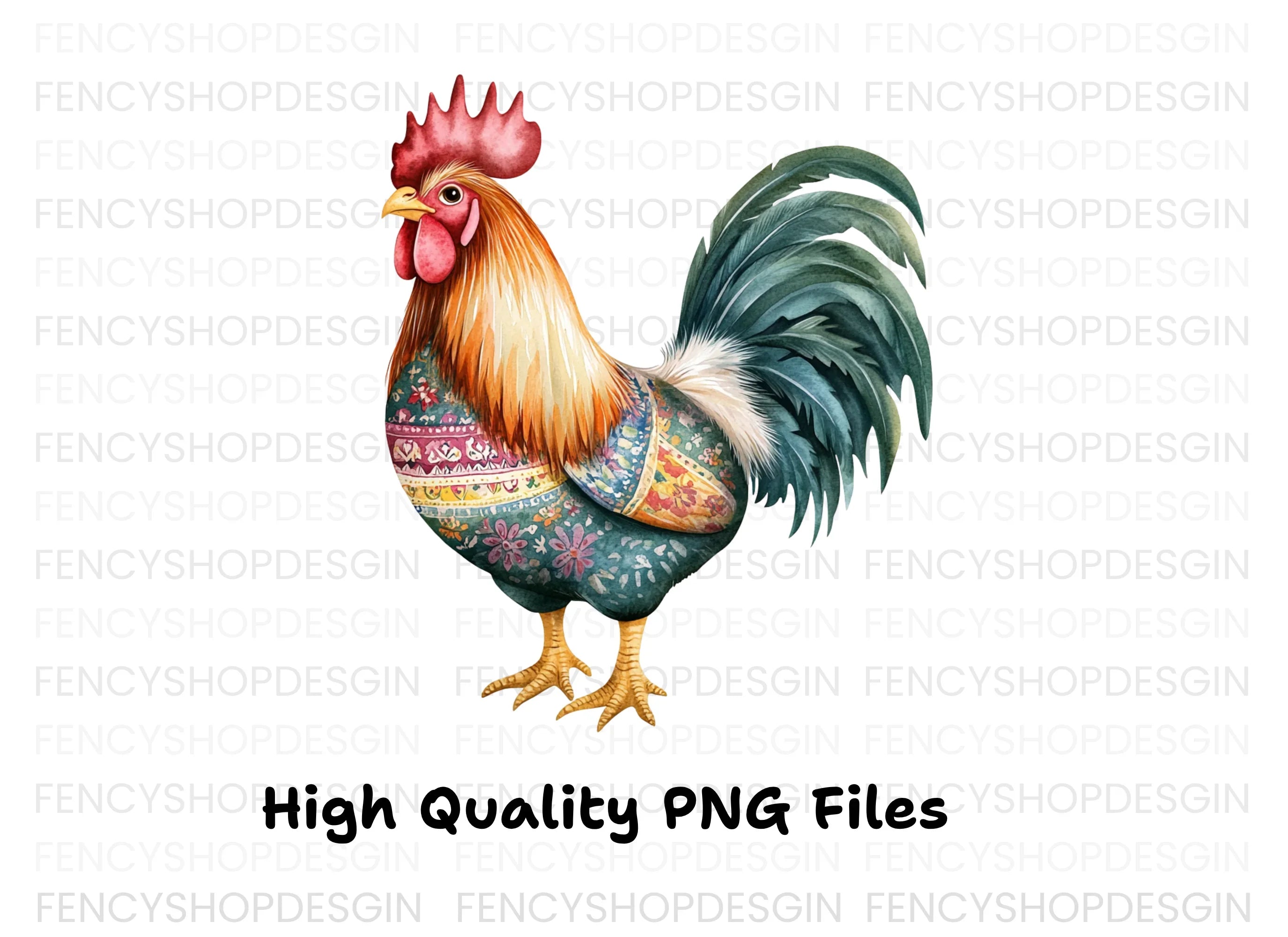 Boho Chic Rooster Clipart Bundle