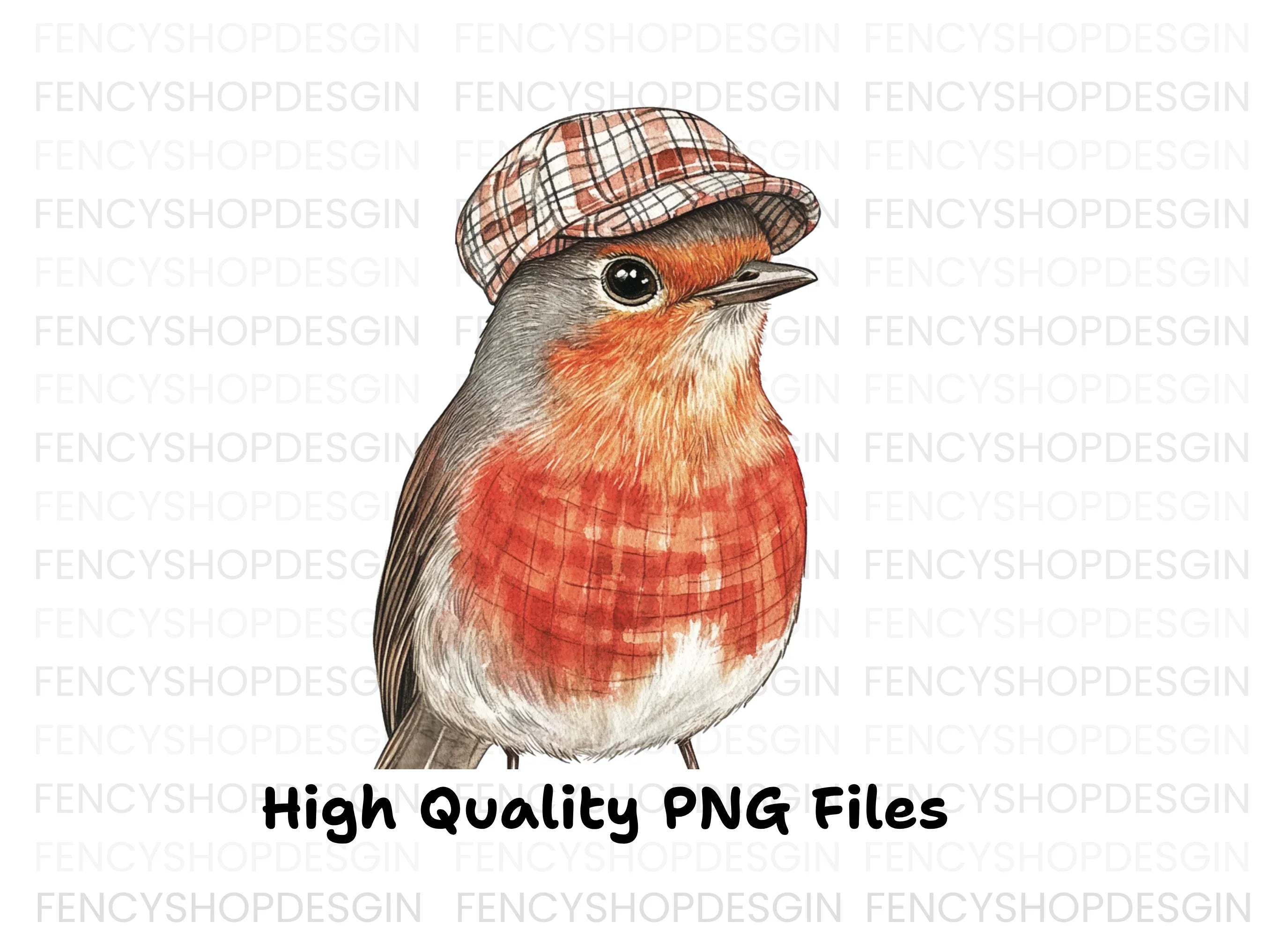 Three Robins in Plaid Flat Caps Clipart Bundle