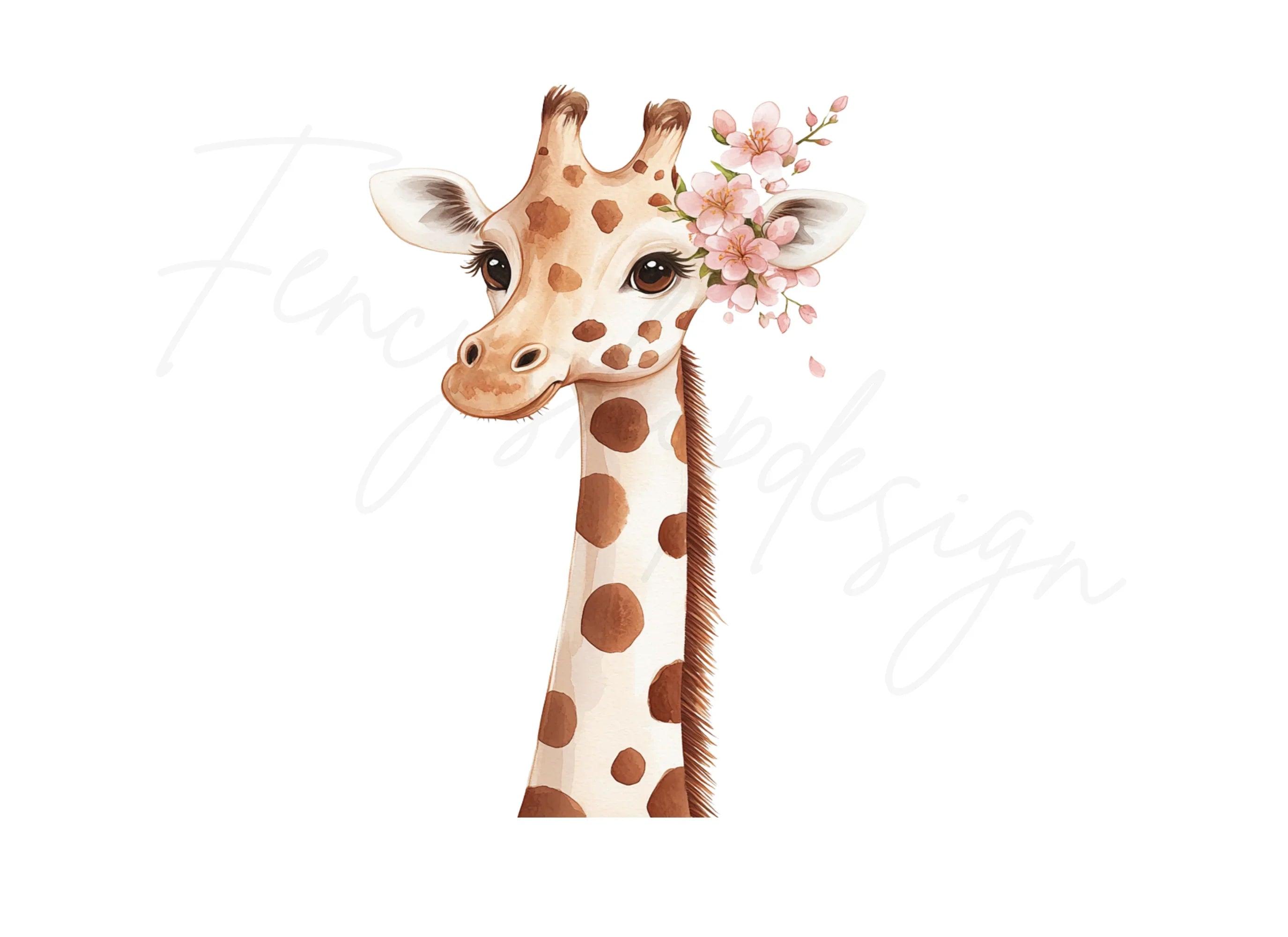 Cute Giraffe with Floral Headband Clipart Bundle