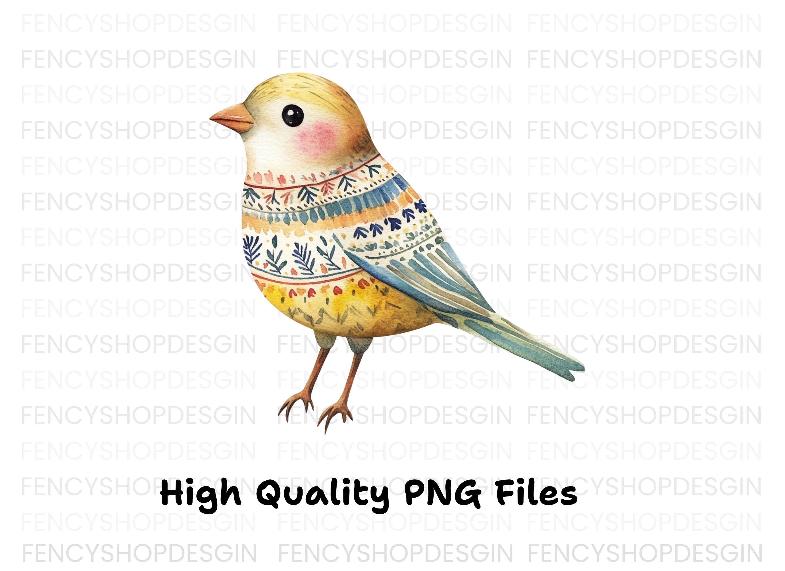 Colorful Folk Bird Clipart Bundle