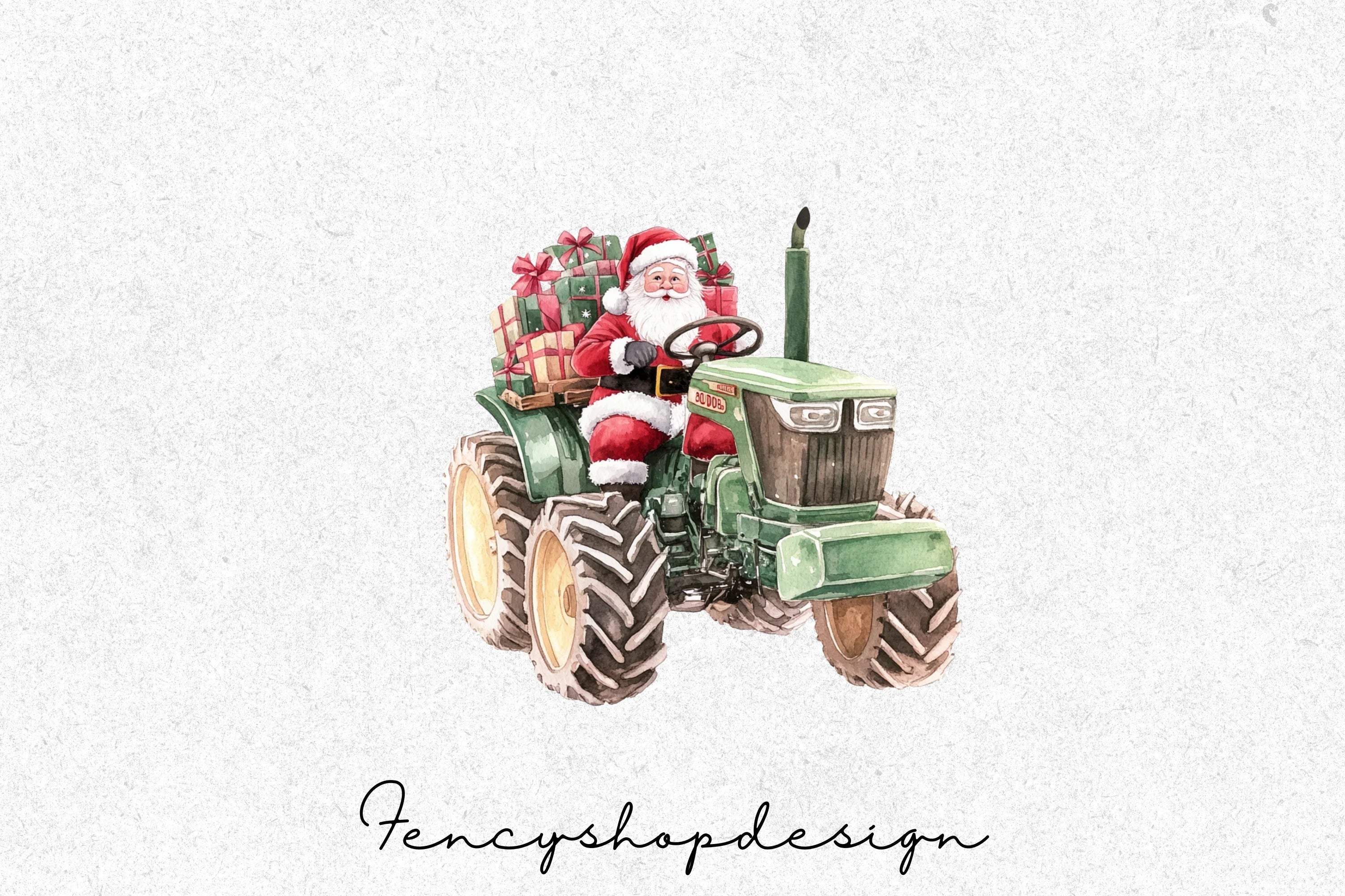 Santa Claus on Tractor Christmas Clipart Bundle
