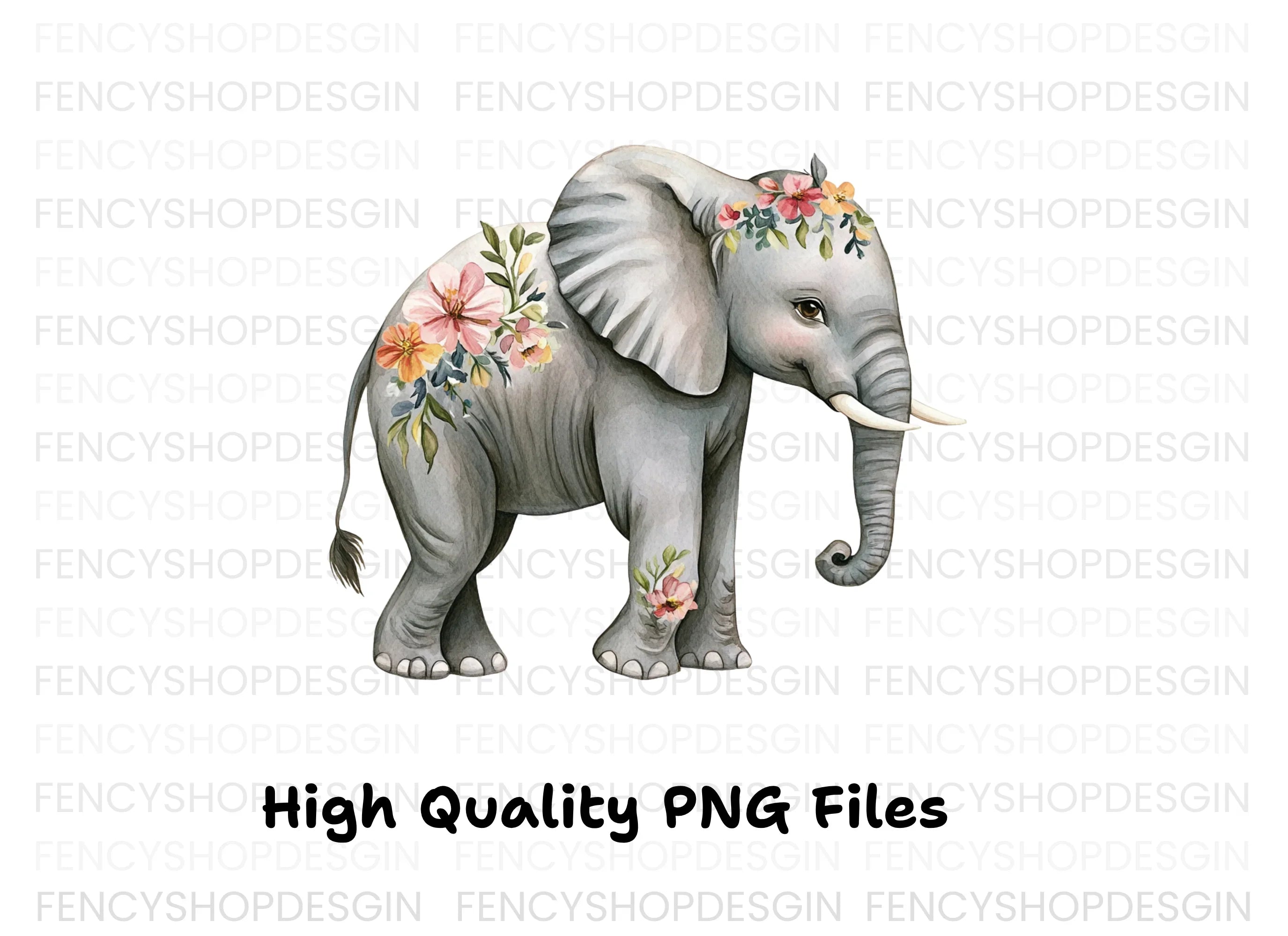Floral Elephant Clipart Bundle