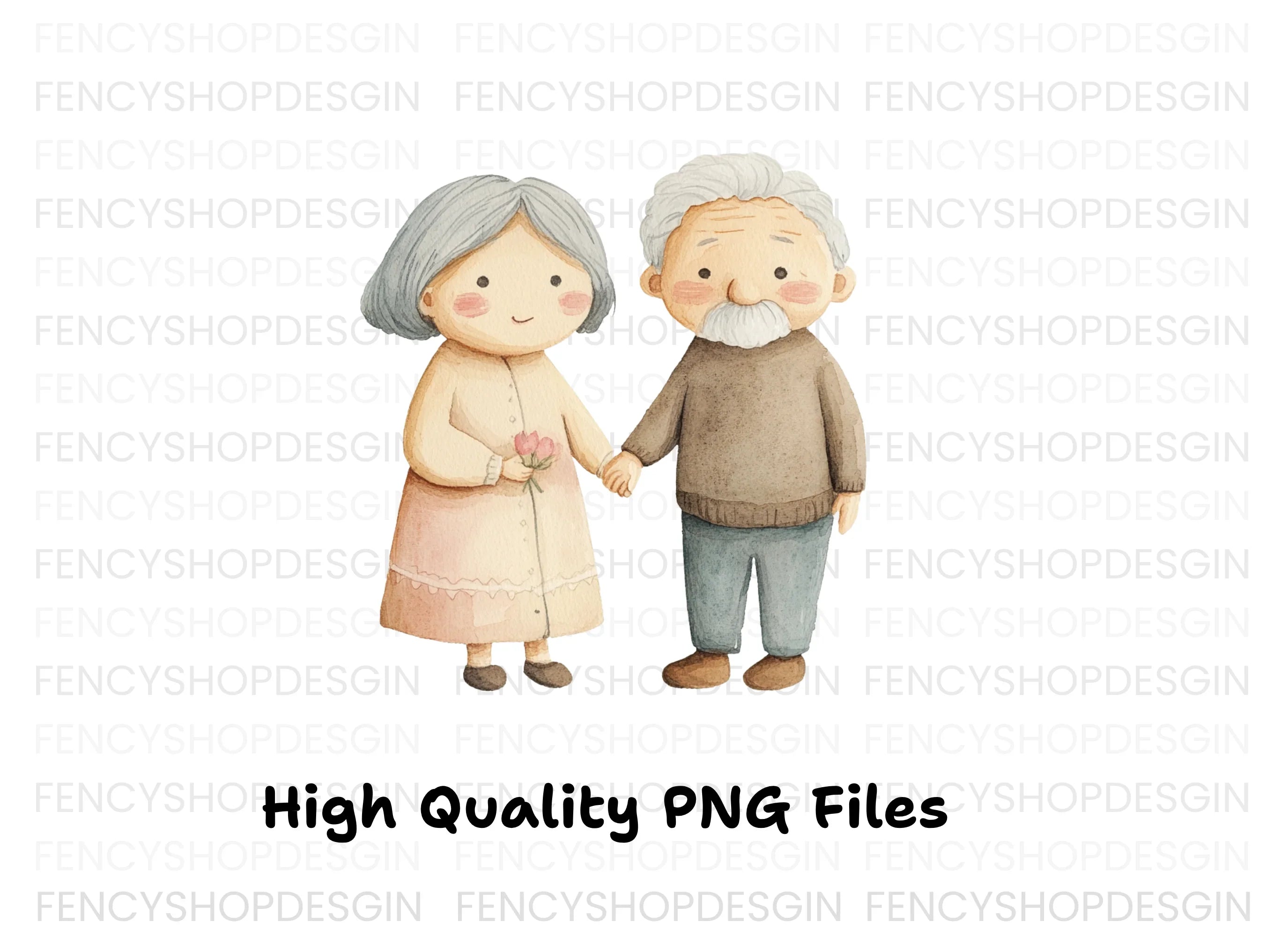 Cute Elderly Couple Holding Hands Clipart Bundle