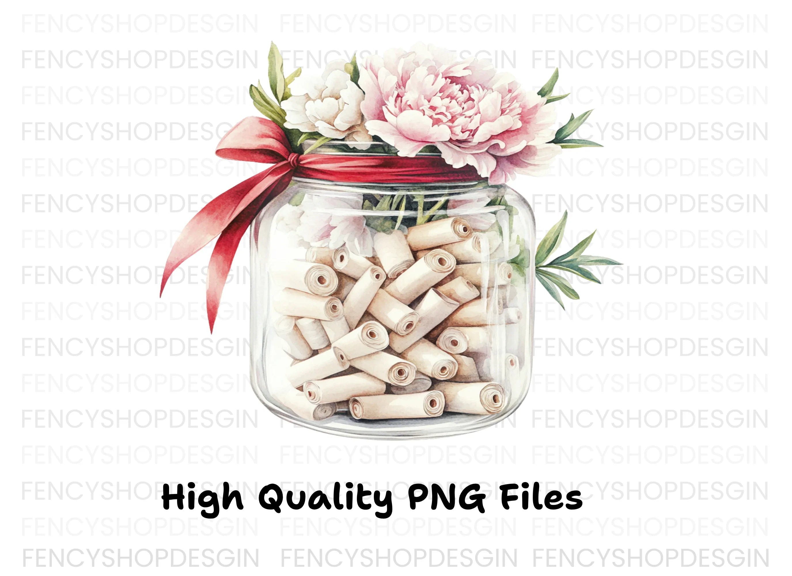 Peony and Message Jar Clipart Bundle