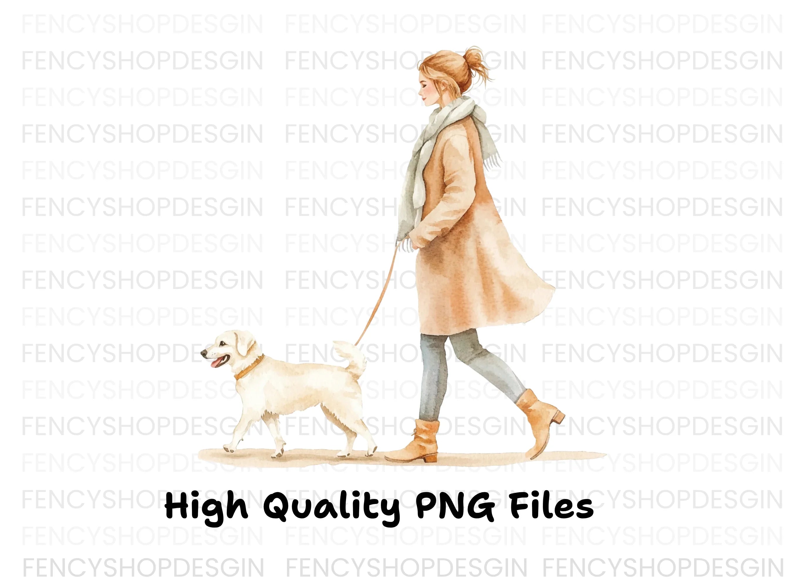 Dog Walking Woman Clipart Bundle