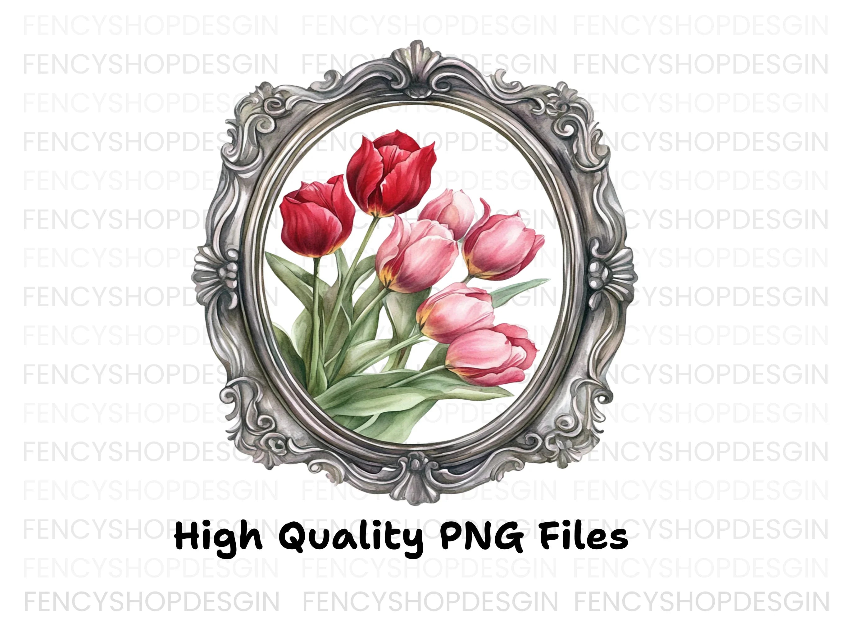Vintage Tulip Bouquet Frame Clipart Bundle