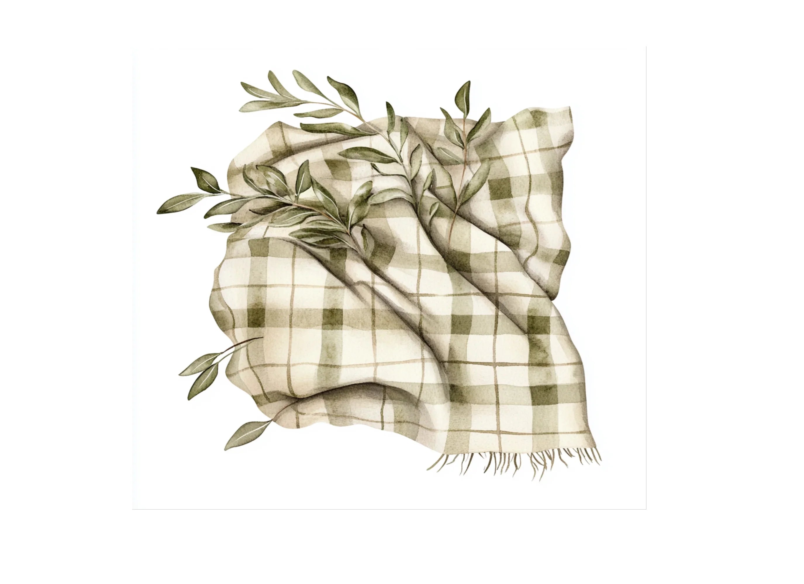 Plaid Blanket with Greenery Clipart Bundle