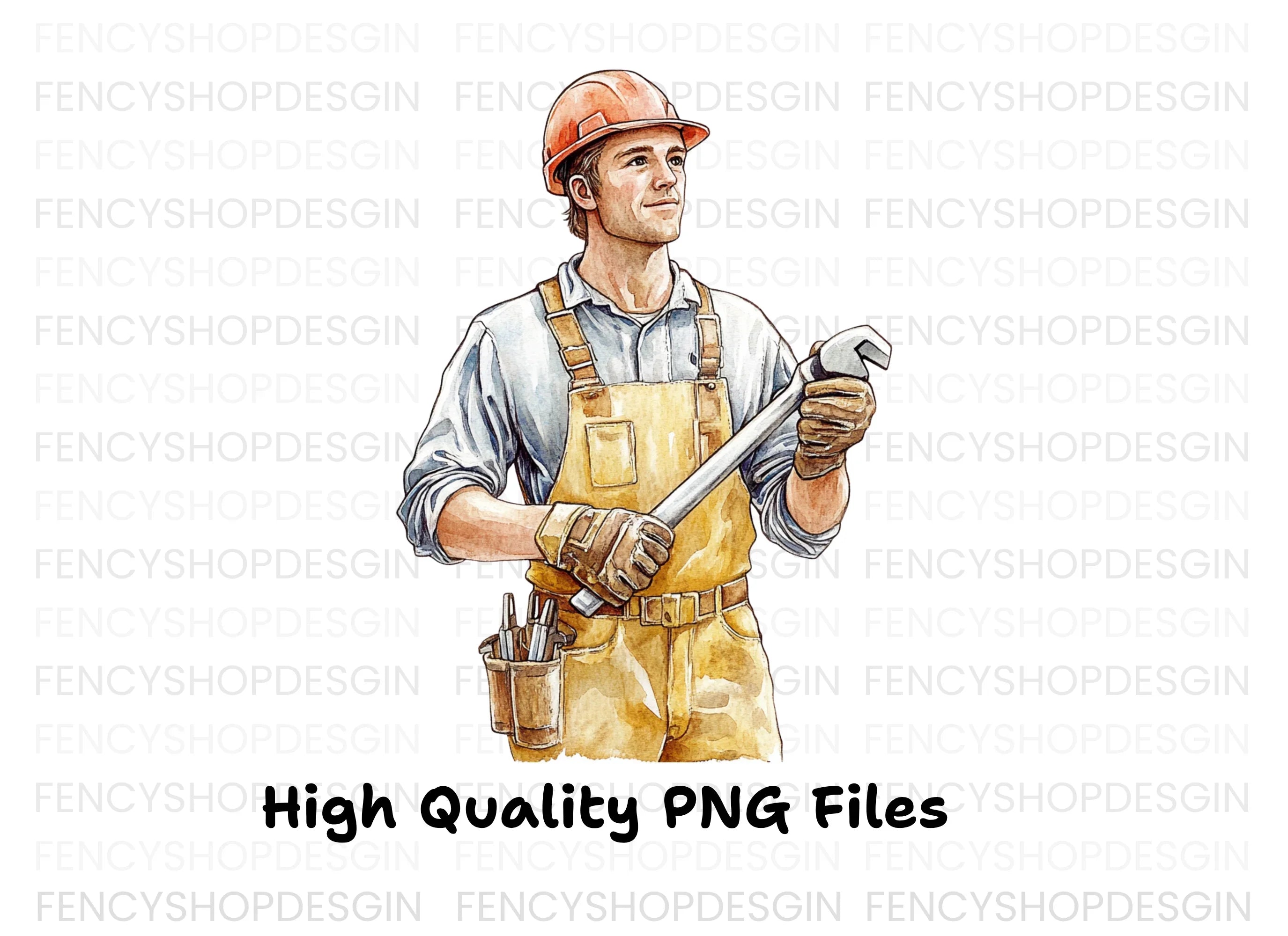 Skilled Worker with Wrench Clipart Bundle
