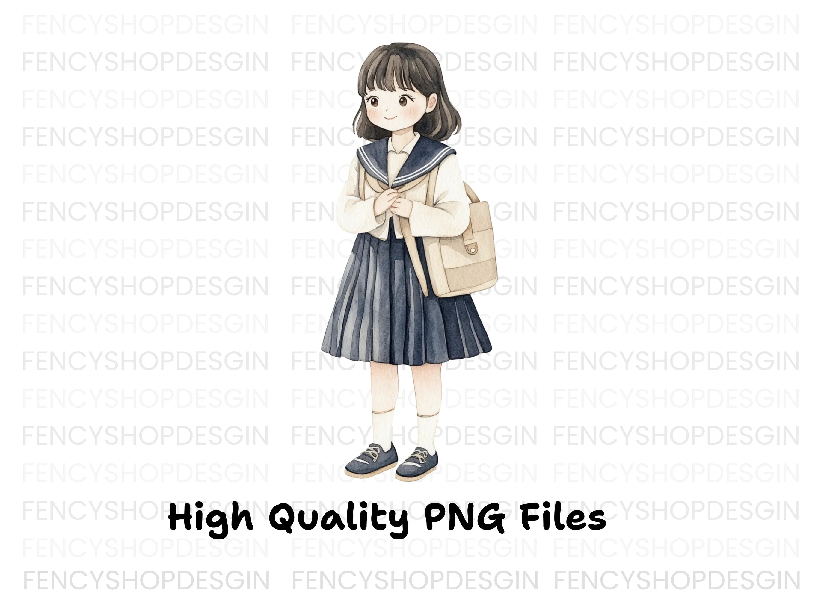 Japanese Sailor Uniform Girls Clipart Bundle