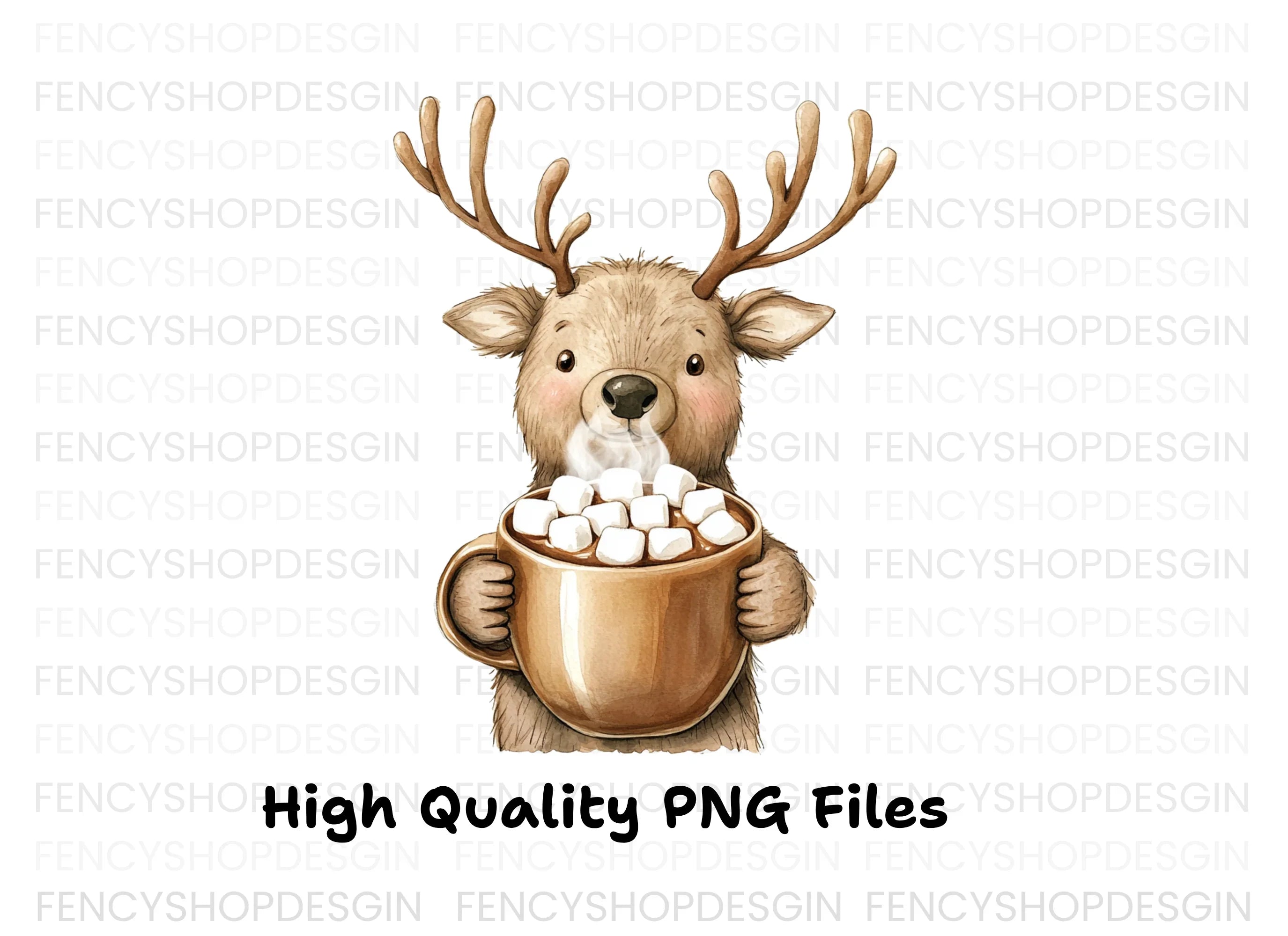 Cute Reindeer with Hot Cocoa Clipart Bundle