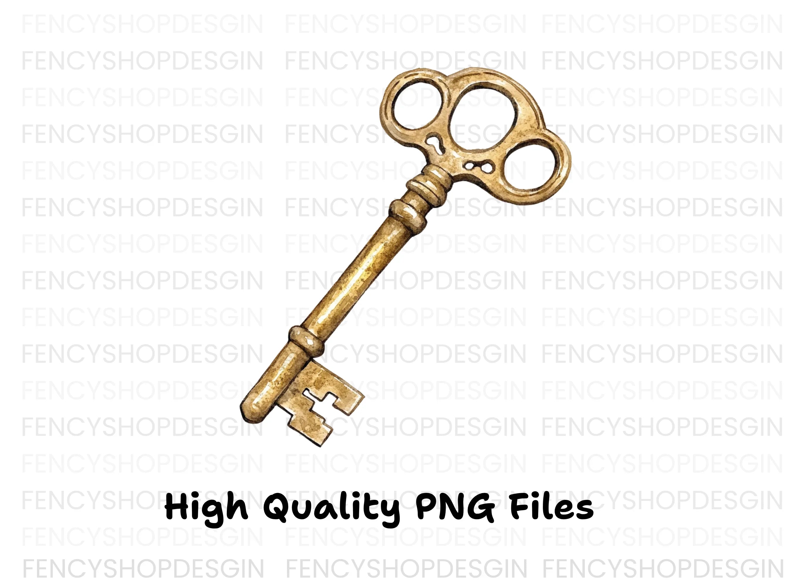 Ornate Golden Antique Key Clipart Bundle
