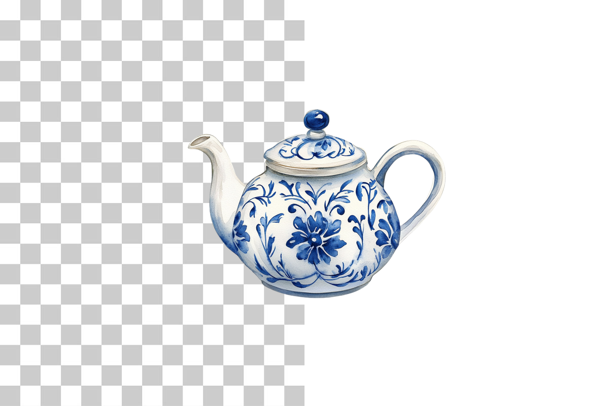 Delft Blue Floral Teapot Clipart Bundle