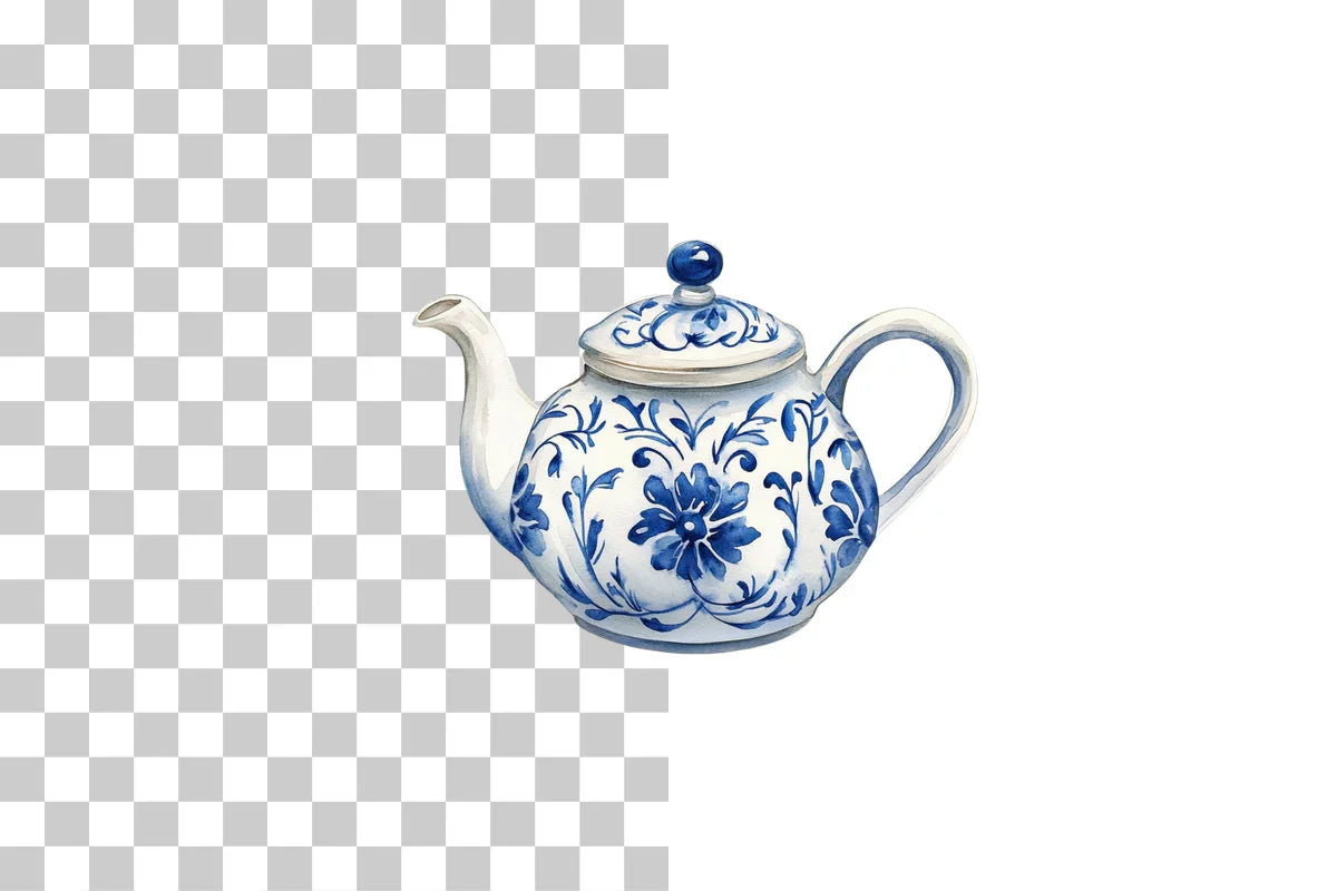 Delft Blue Floral Teapot Clipart Bundle - CraftNest - Digital Crafting and Art