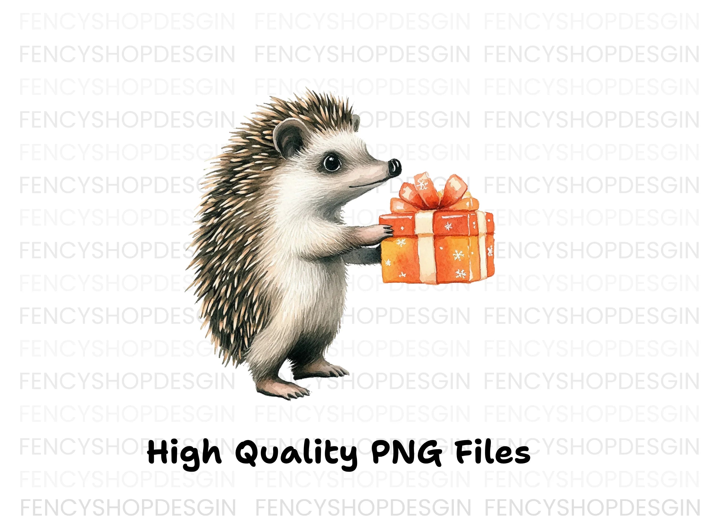 Hedgehog with Orange Gift Box Clipart Bundle