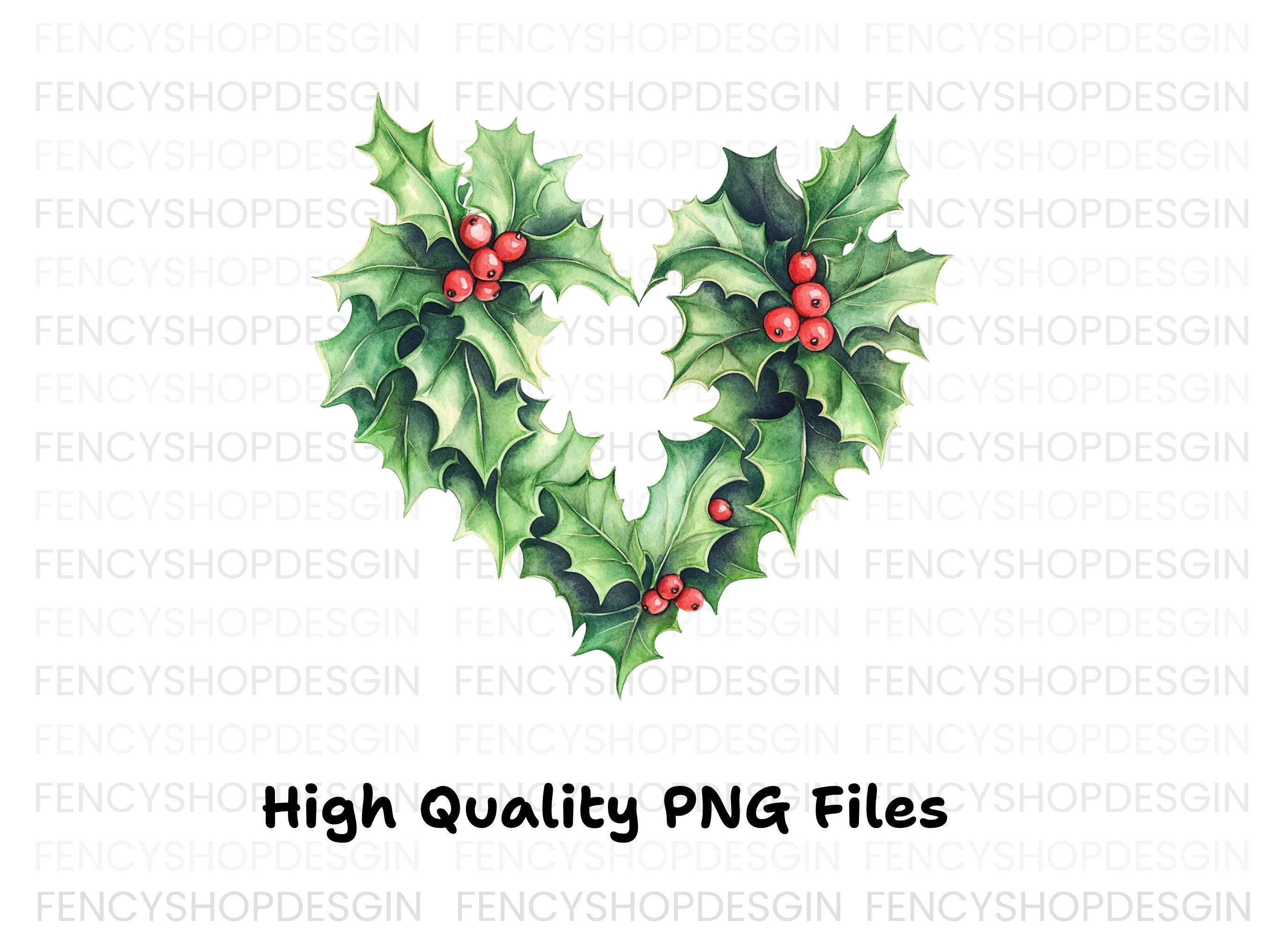 Holly Heart Wreath Clipart Bundle