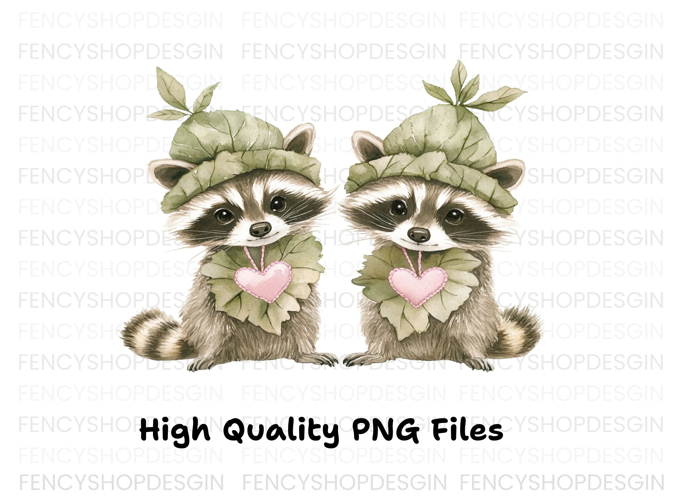 Cute Raccoon Leaf Hats Clipart Bundle